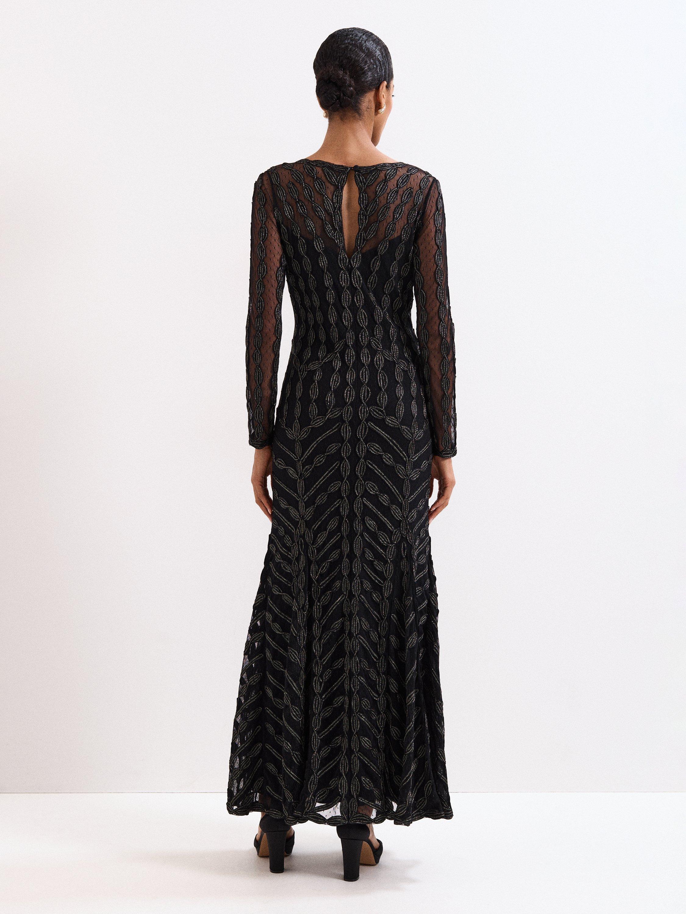 Product image 2 of 11, which shows Phase Eight Marie Tapework Maxi Dress, Black, 22