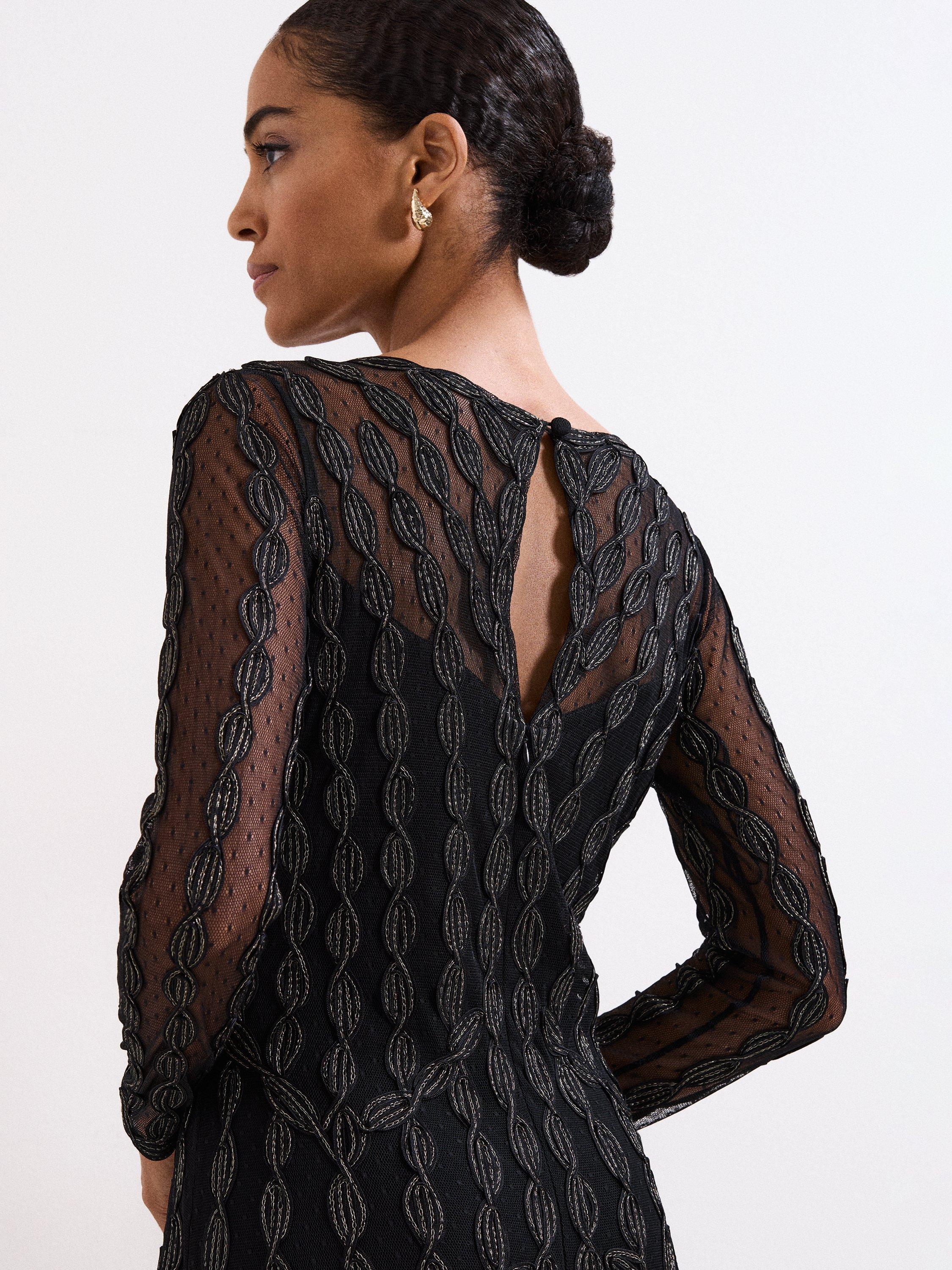 Product image 8 of 11, which shows Phase Eight Marie Tapework Maxi Dress, Black, 22