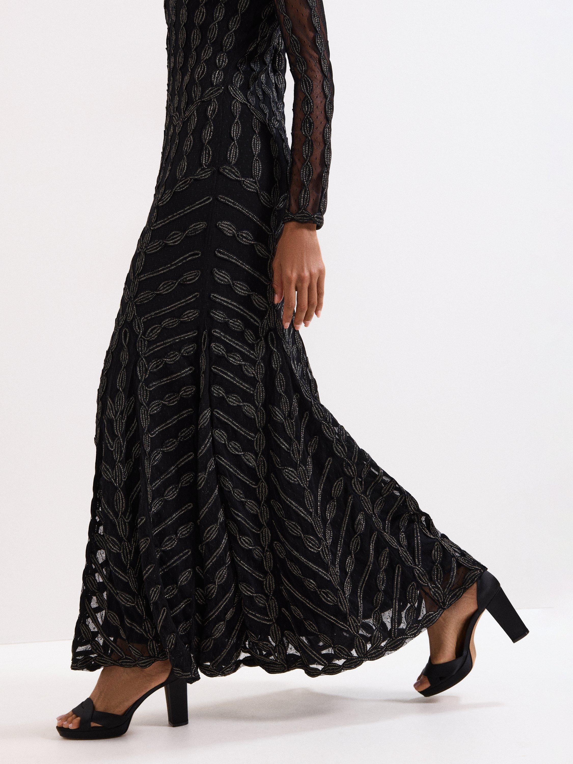 Product image 9 of 11, which shows Phase Eight Marie Tapework Maxi Dress, Black, 22