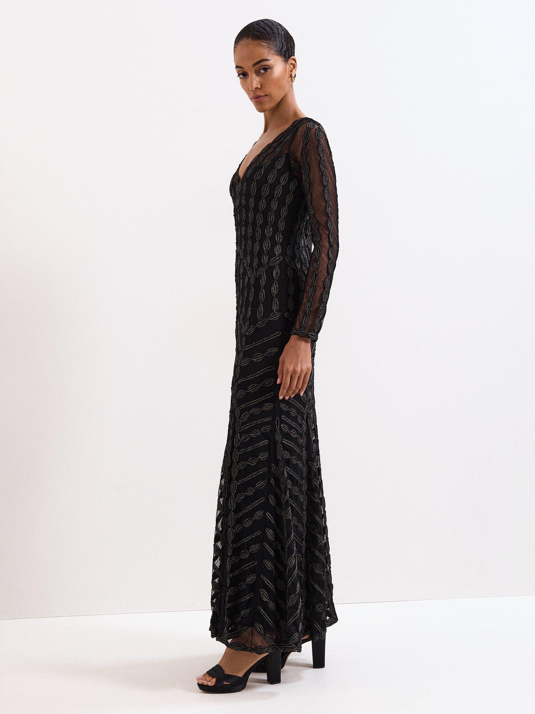 Product image 10 of 11, which shows Phase Eight Marie Tapework Maxi Dress, Black, 22
