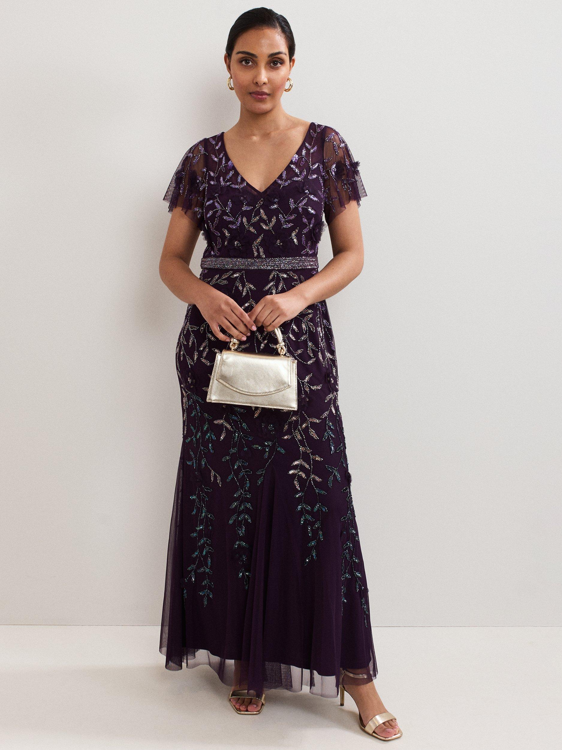 Phase Eight Collection Petite Kaida Beaded Maxi Dress, Purple