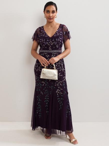 Phase Eight Collection 8 Petite Kaida Beaded Maxi Dress, Purple, Purple
