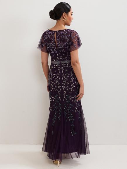 Phase Eight Collection 8 Petite Kaida Beaded Maxi Dress, Purple - view 2, Purple