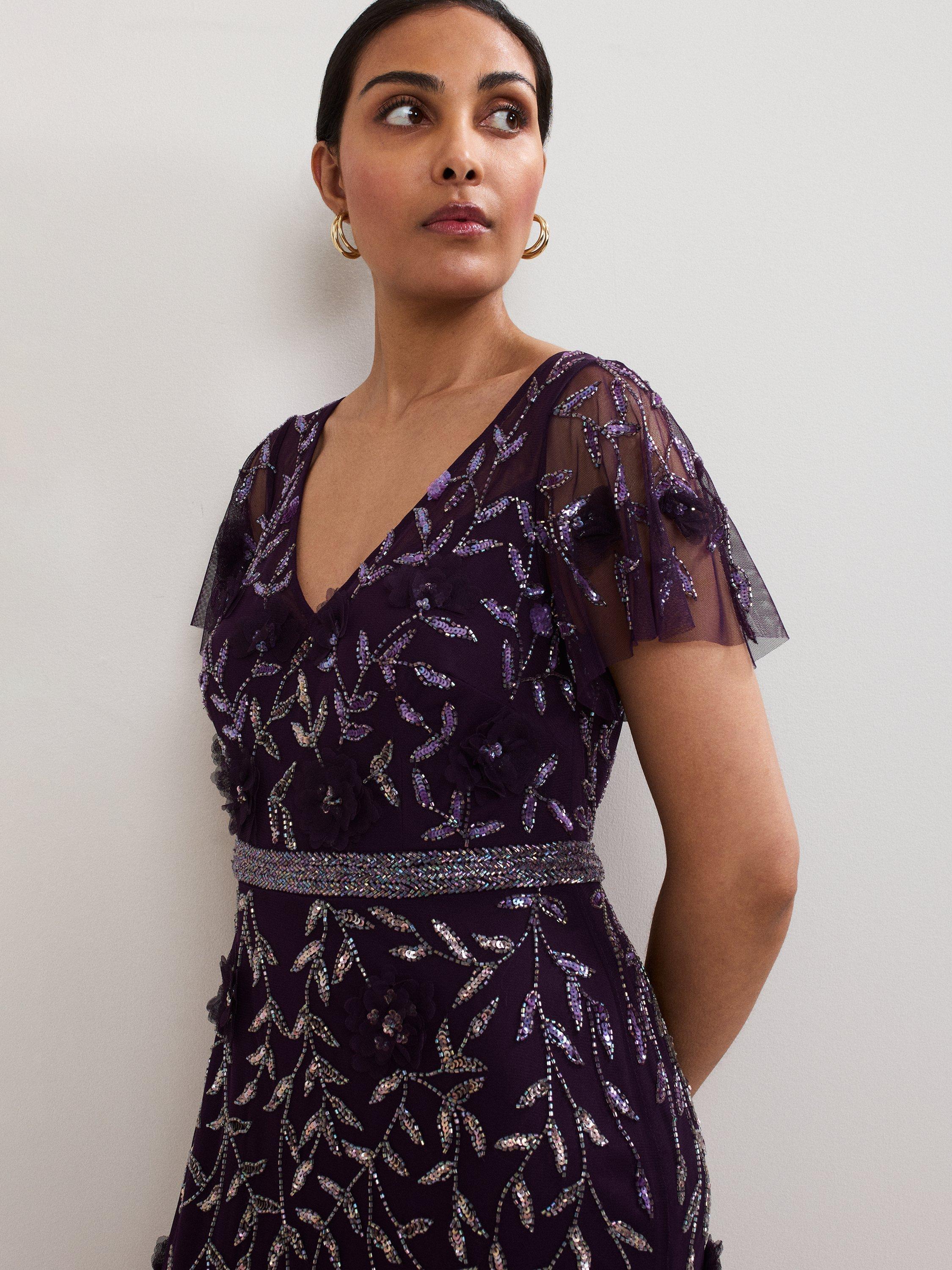 Phase Eight Collection 8 Petite Kaida Beaded Maxi Dress, Purple