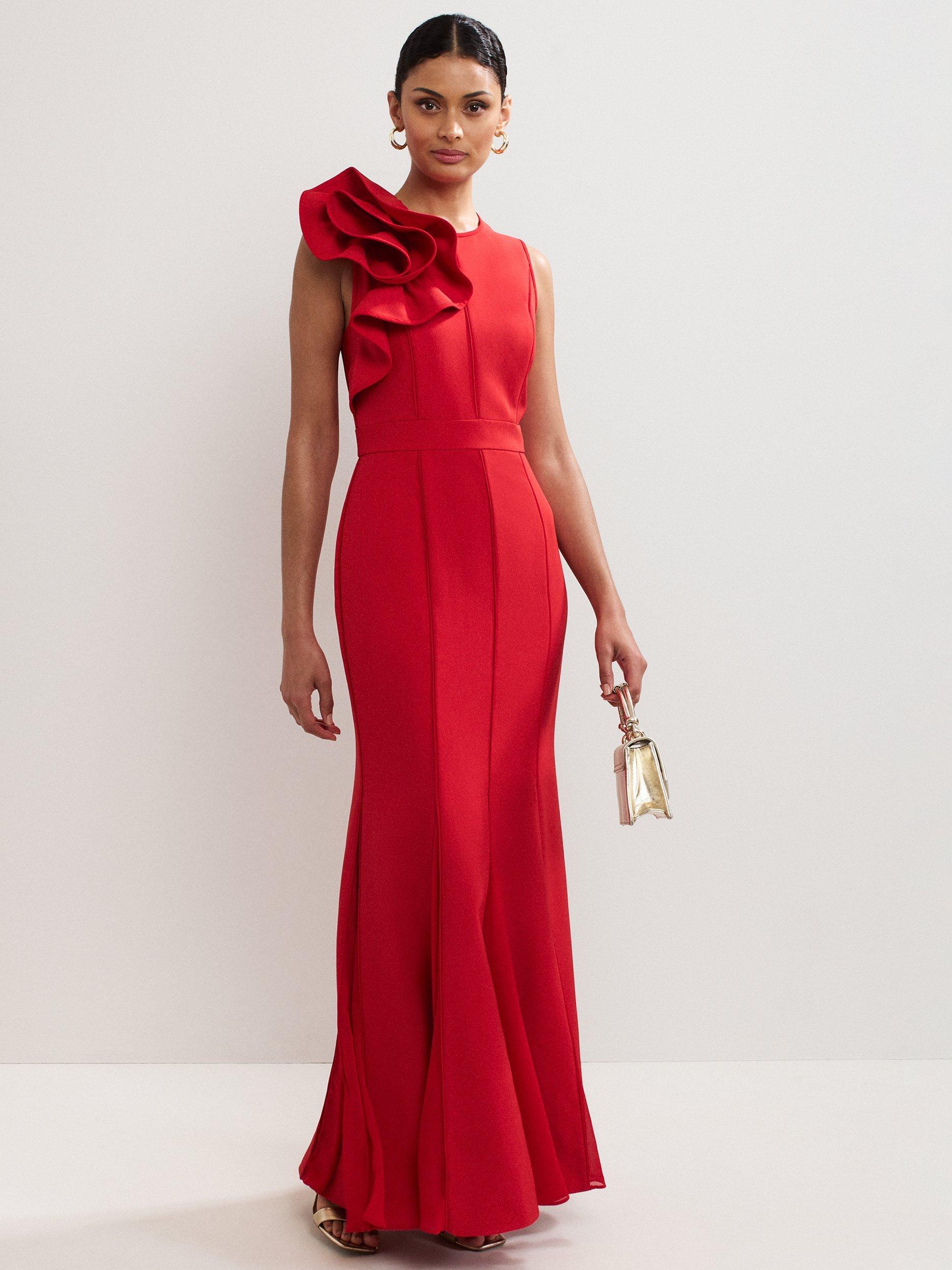Product image 1 of 8, which shows Phase Eight Petite Tyra Sleeveless Maxi Dress, Red, 6