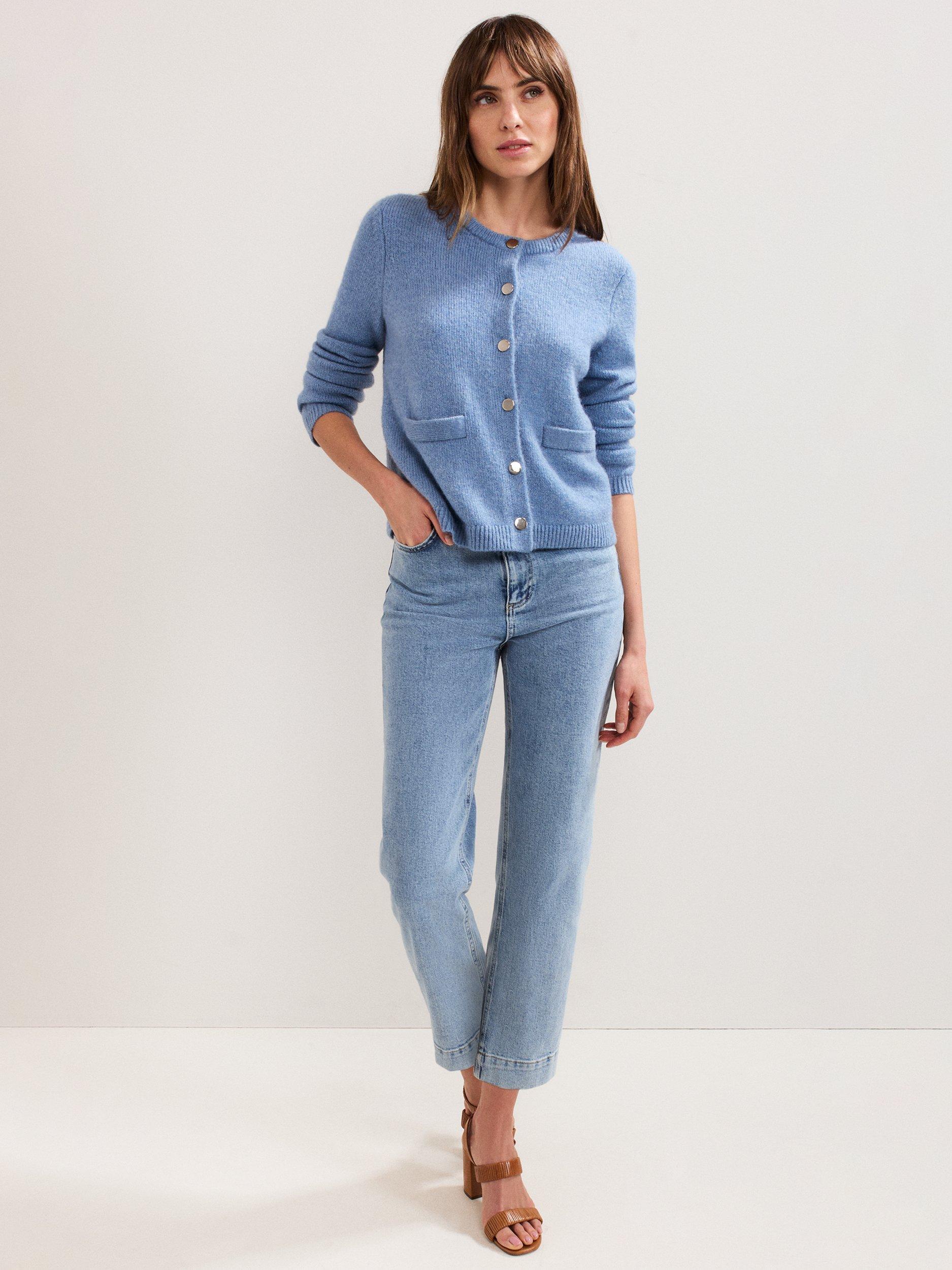 Product image 3 of 9, which shows Phase Eight Jade Round Neck Cardigan, Blue, S