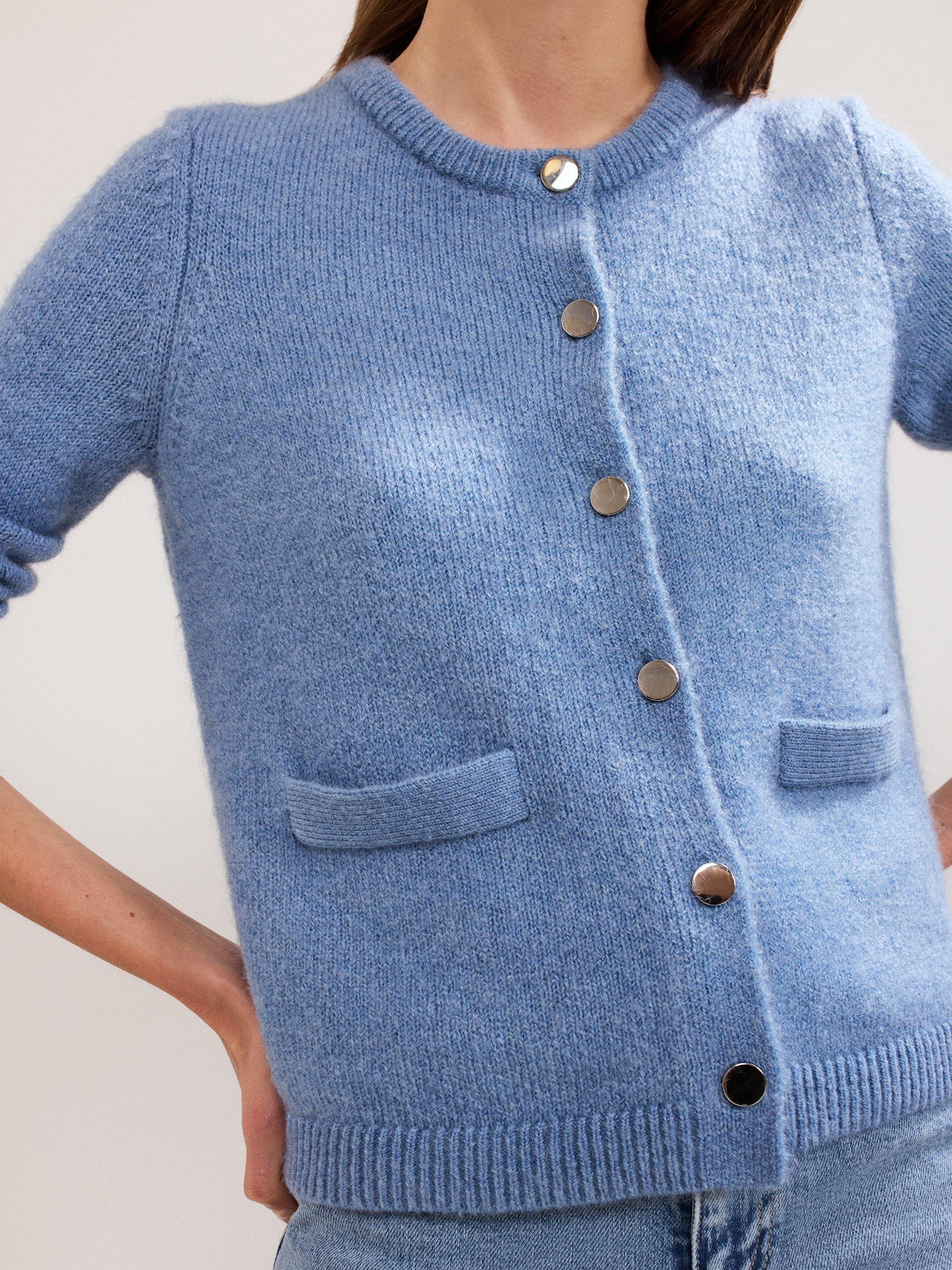 Product image 4 of 9, which shows Phase Eight Jade Round Neck Cardigan, Blue, S