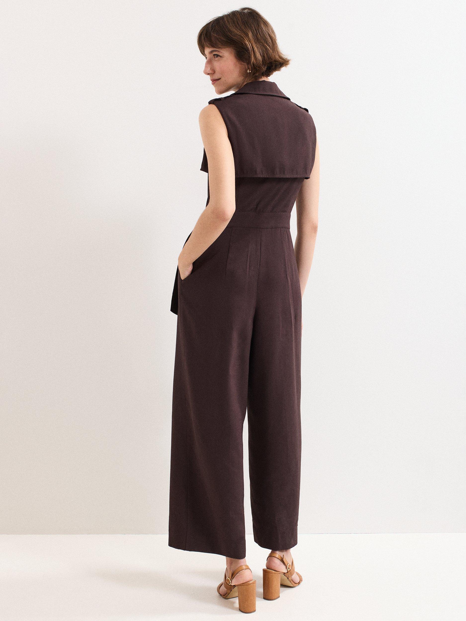 Product image 2 of 8, which shows Phase Eight Janita Sleeveless Jumpsuit, Brown, 6