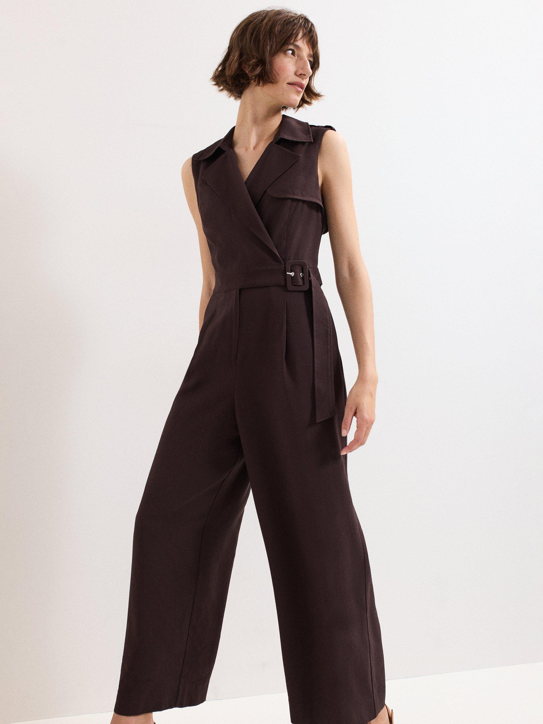 Product image 3 of 8, which shows Phase Eight Janita Sleeveless Jumpsuit, Brown, 6