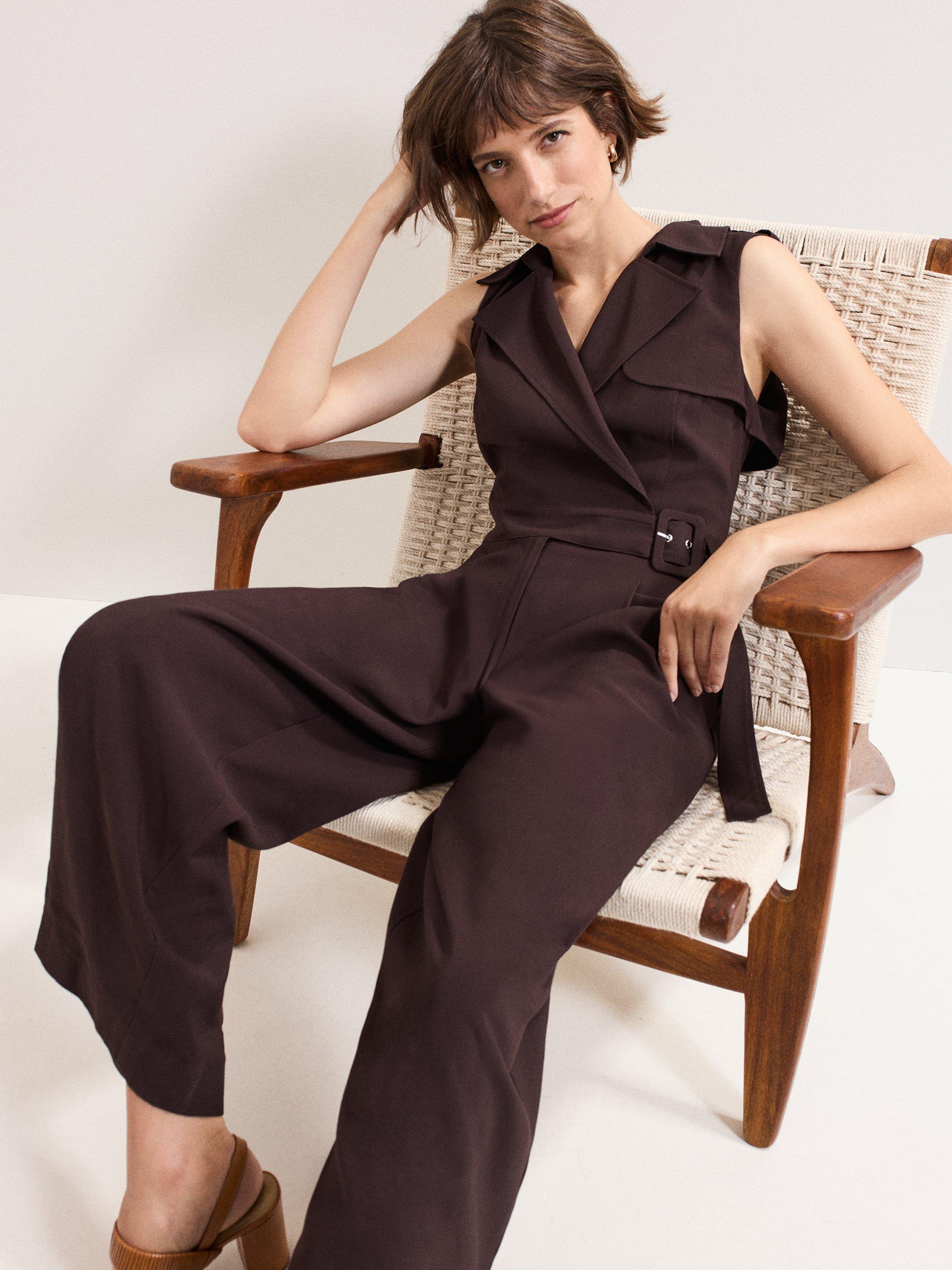 Product image 8 of 8, which shows Phase Eight Janita Sleeveless Jumpsuit, Brown, 6