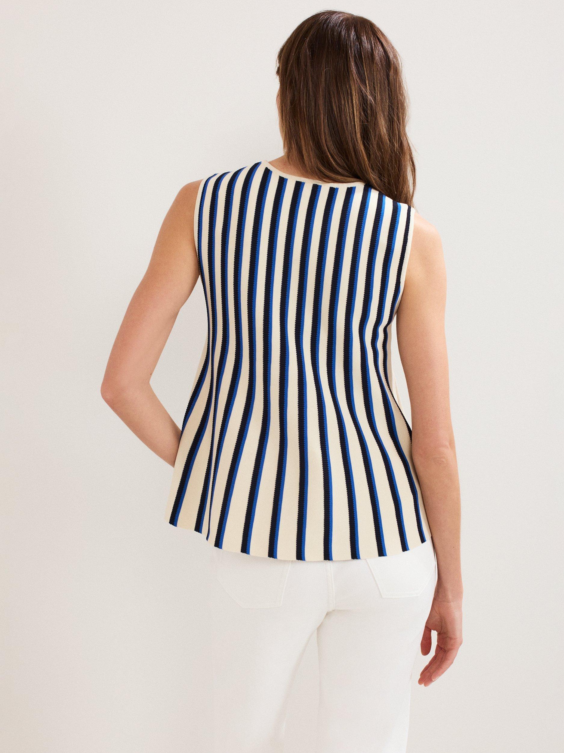 Product image 2 of 7, which shows Phase Eight Betsy Stripe Peplum Top, Navy/Ivory, XS