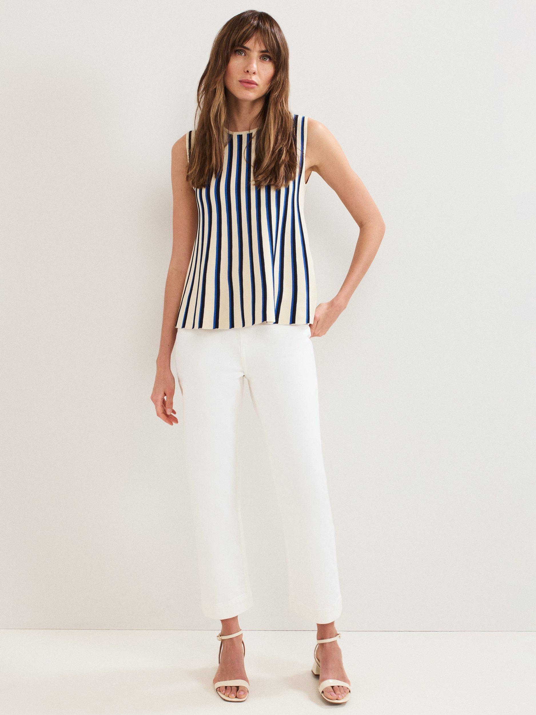 Product image 3 of 7, which shows Phase Eight Betsy Stripe Peplum Top, Navy/Ivory, XS