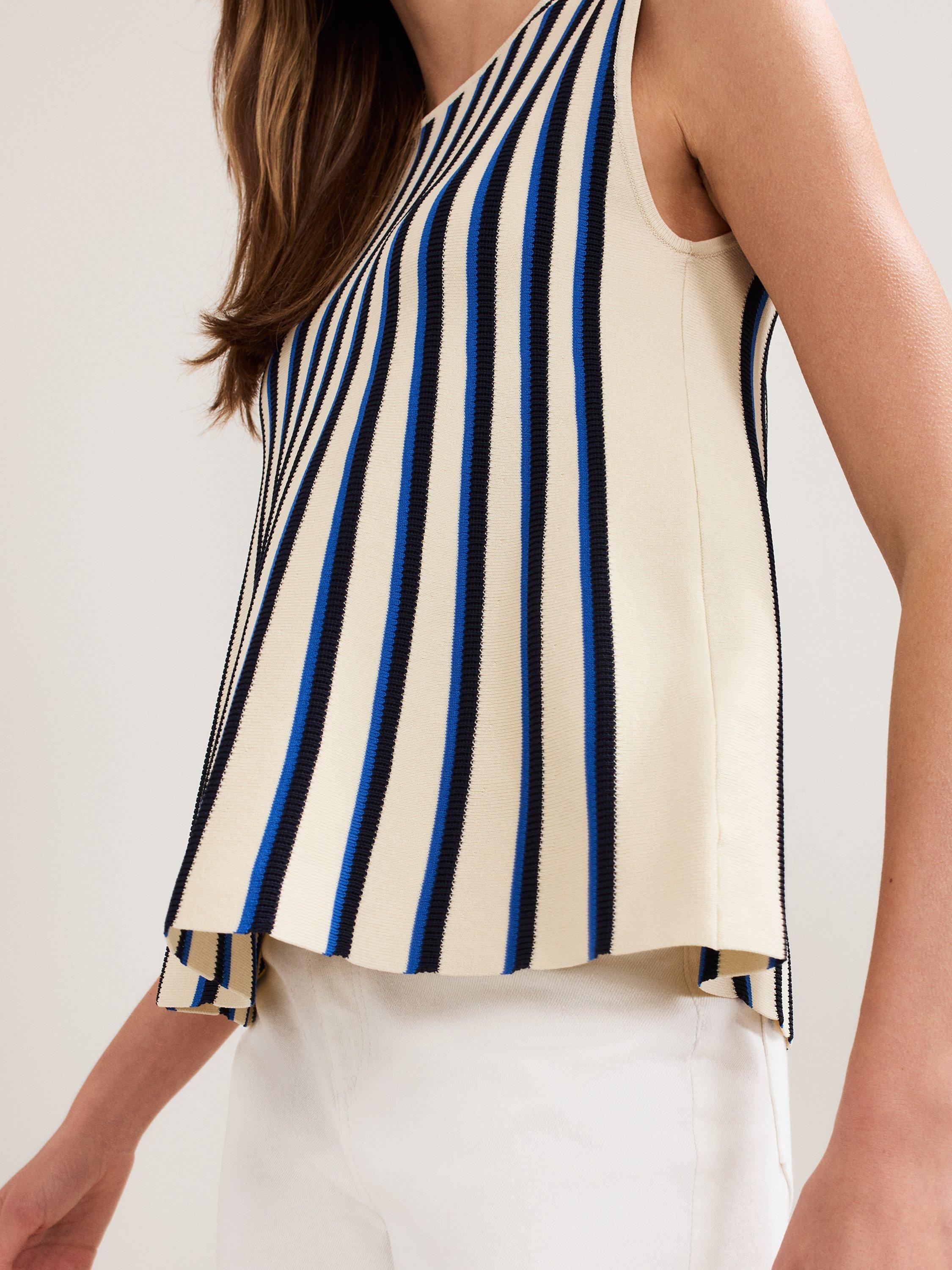 Product image 4 of 7, which shows Phase Eight Betsy Stripe Peplum Top, Navy/Ivory, XS