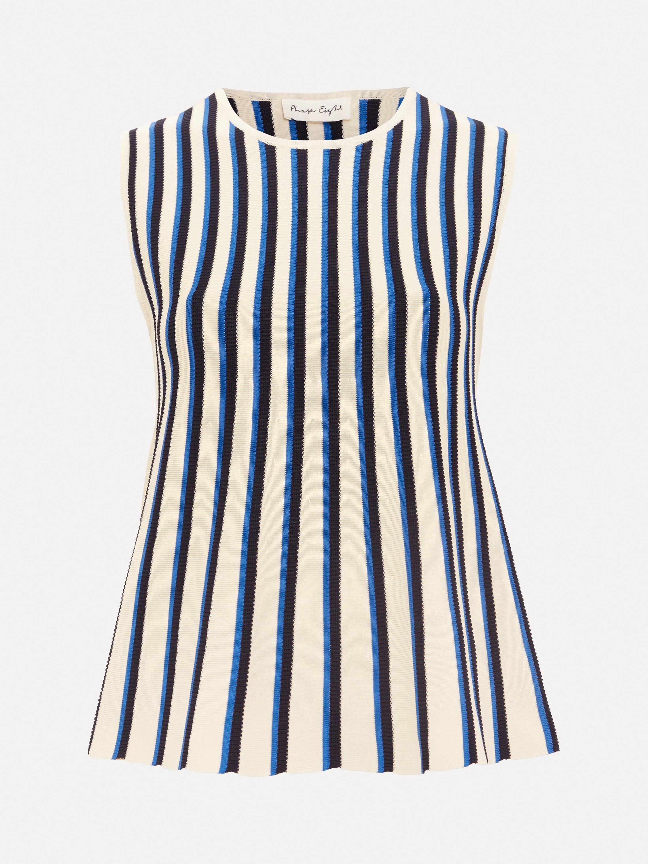 Product image 5 of 7, which shows Phase Eight Betsy Stripe Peplum Top, Navy/Ivory, XS