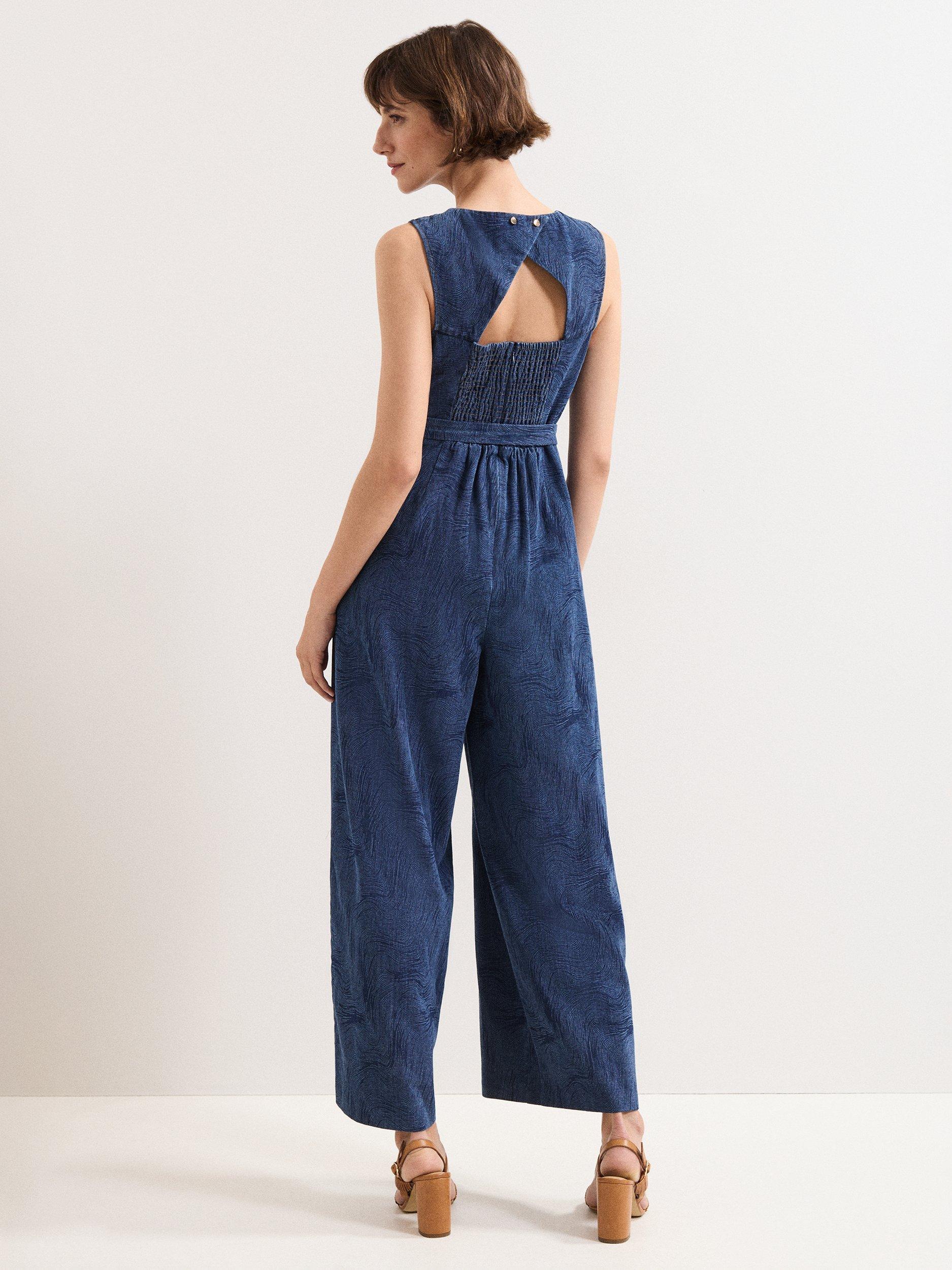 Product image 2 of 8, which shows Phase Eight Marta Swirl Sleeveless Jumpsuit, Indigo, 6