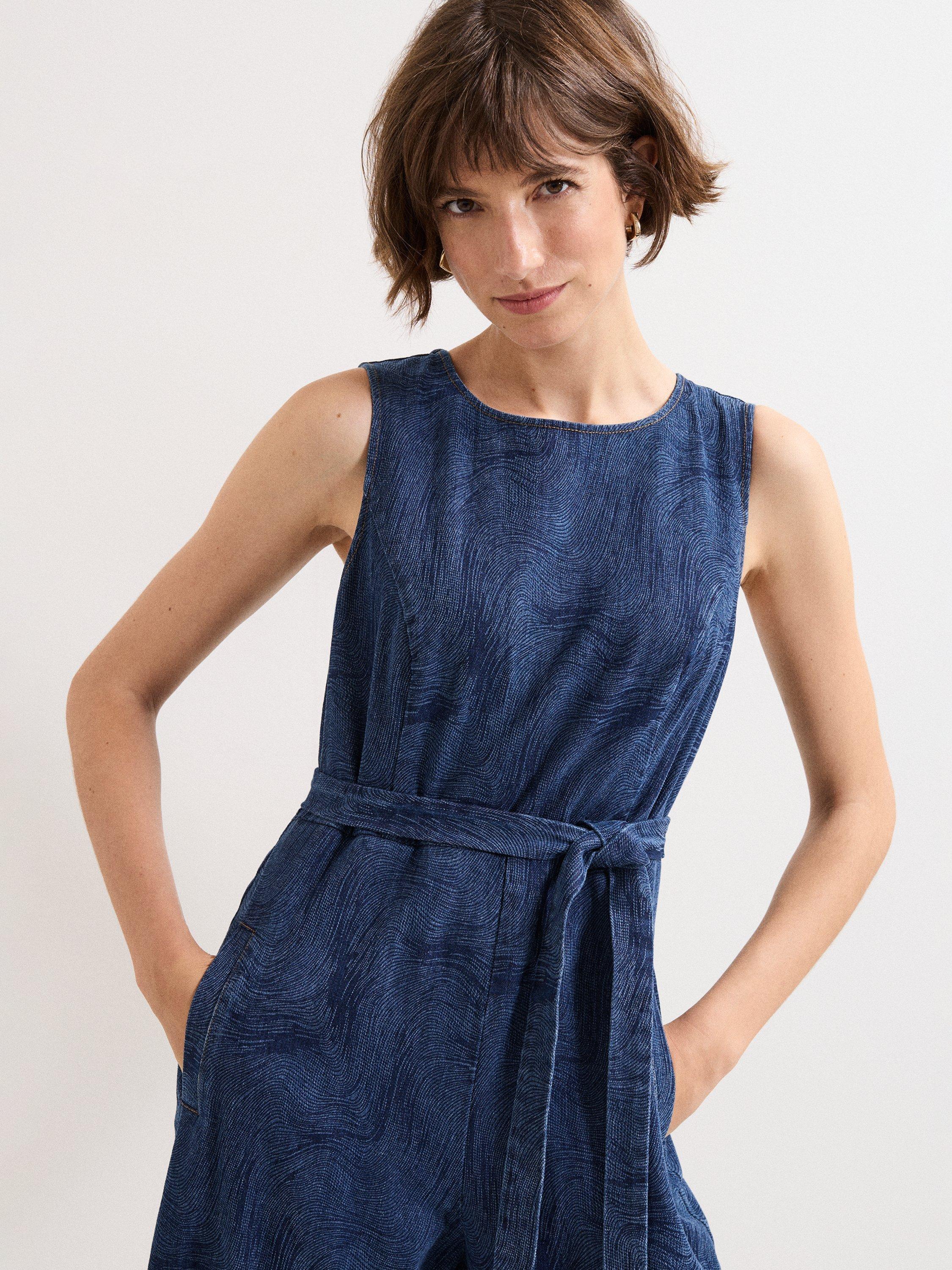 Product image 3 of 8, which shows Phase Eight Marta Swirl Sleeveless Jumpsuit, Indigo, 6