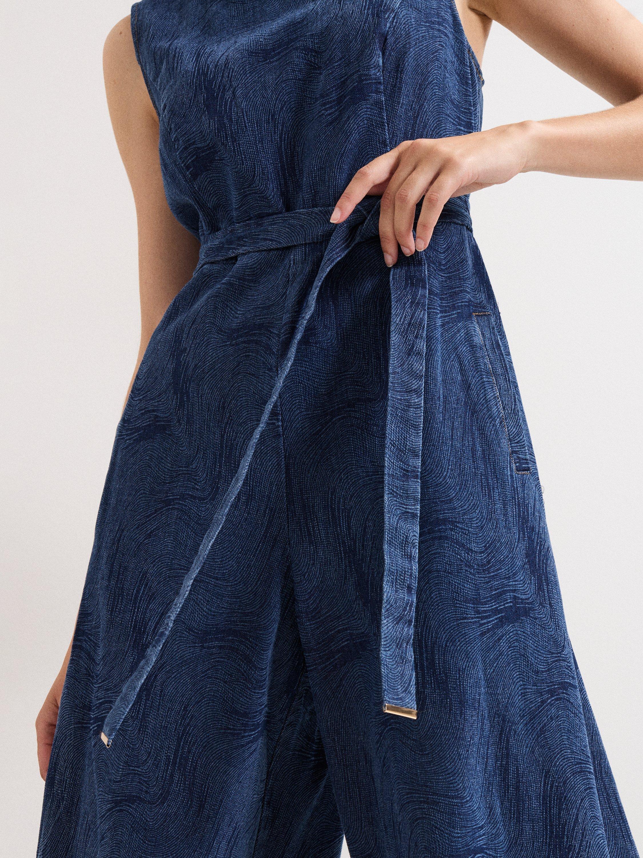 Product image 4 of 8, which shows Phase Eight Marta Swirl Sleeveless Jumpsuit, Indigo, 6