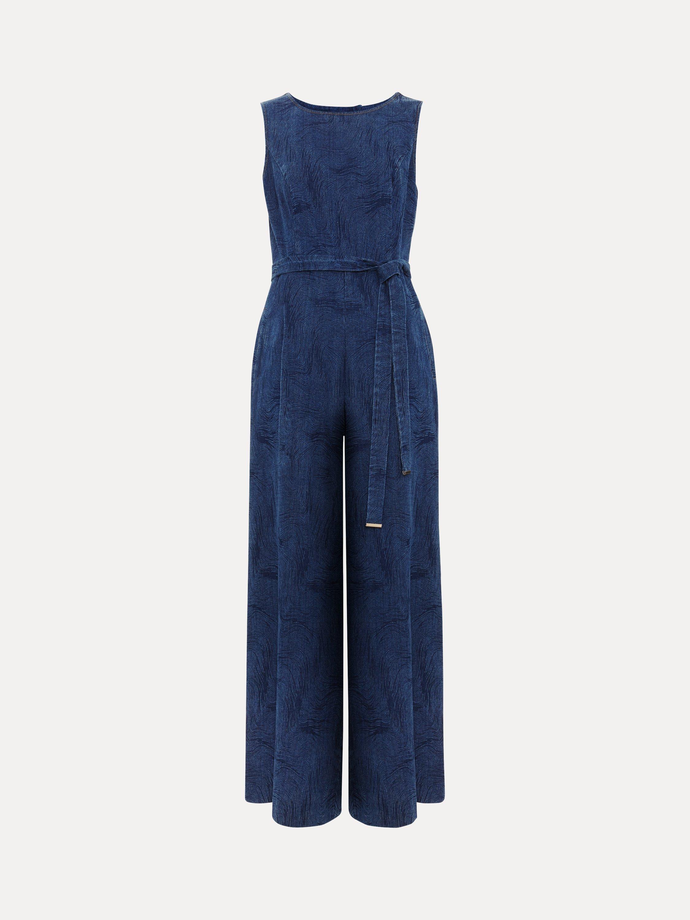 Product image 5 of 8, which shows Phase Eight Marta Swirl Sleeveless Jumpsuit, Indigo, 6