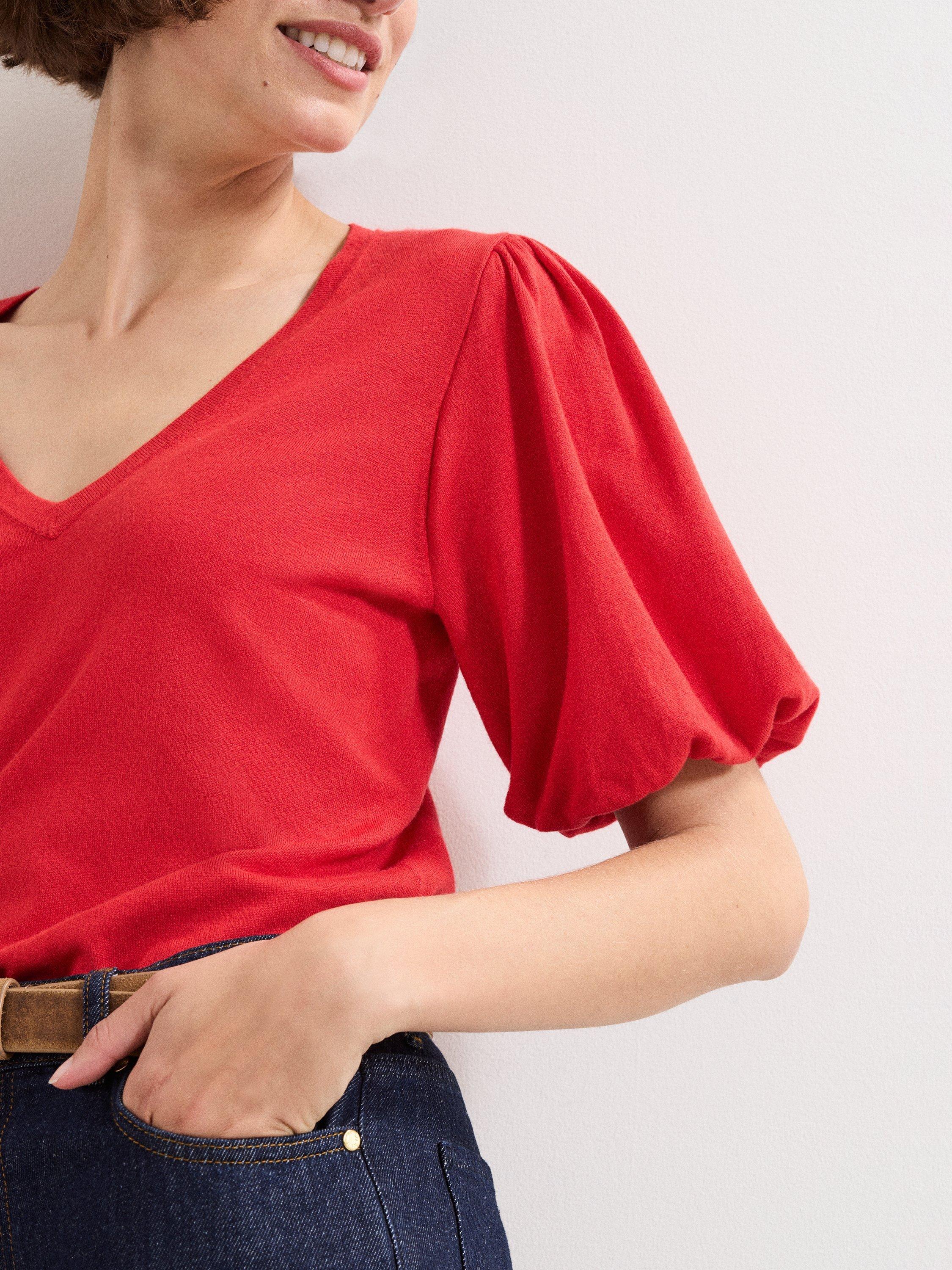 Product image 4 of 7, which shows Phase Eight Courtney V-Neck Top, Red, S