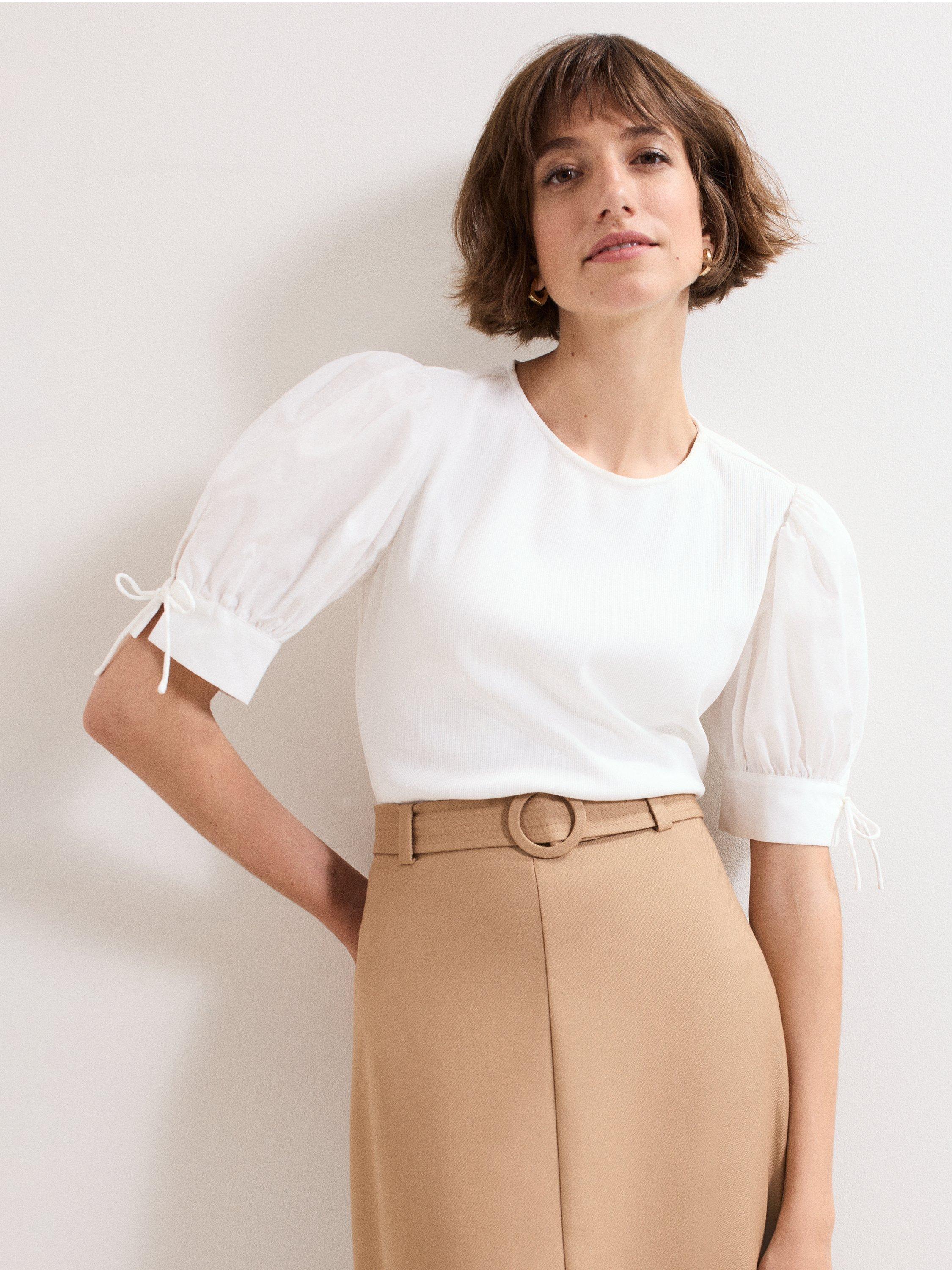 Product image 1 of 8, which shows Phase Eight Luella Puff Sleeve Top, White, 10