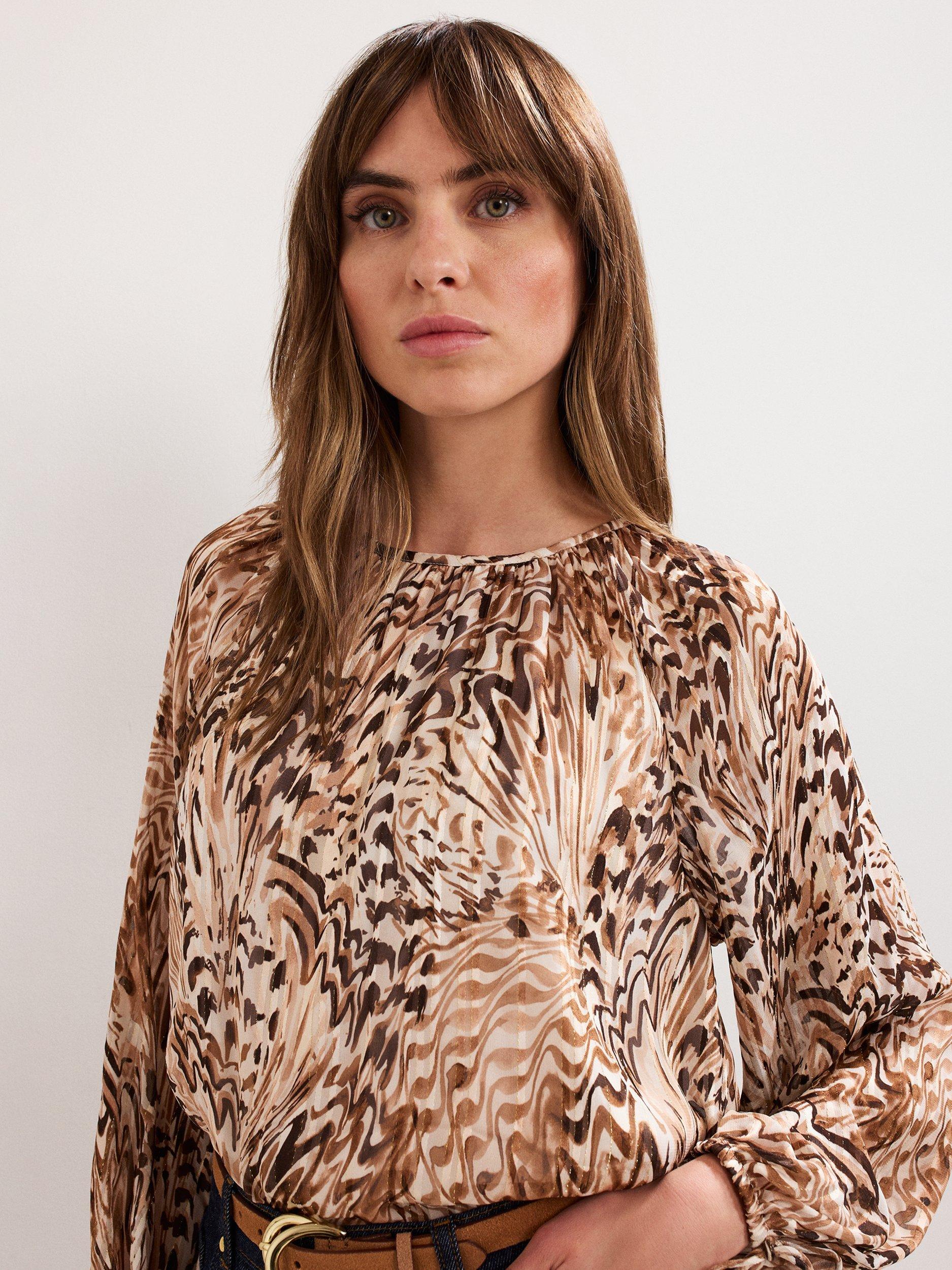 Product image 1 of 7, which shows Phase Eight Rafaella Abstract Print Blouse, Neutral, 8