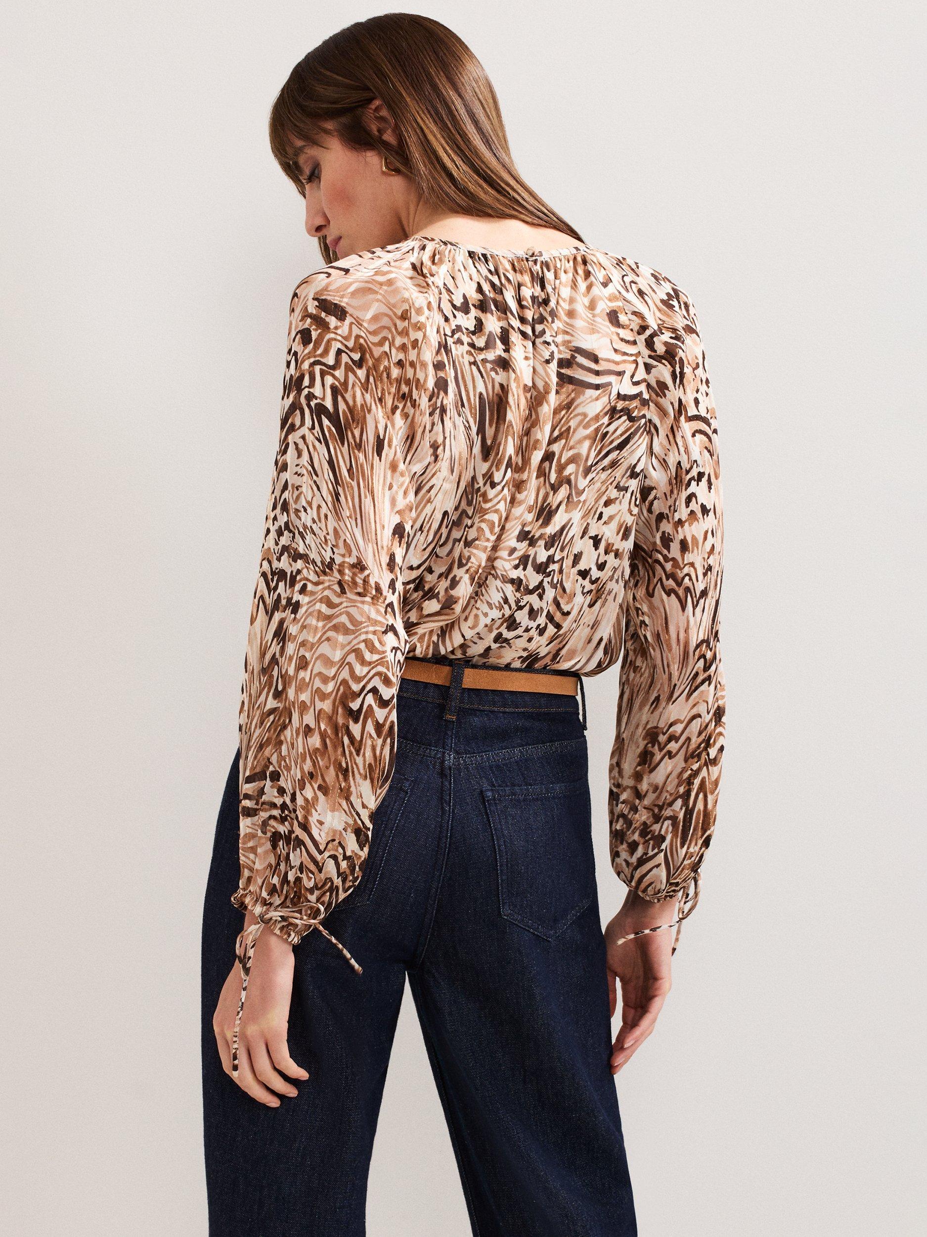 Product image 2 of 7, which shows Phase Eight Rafaella Abstract Print Blouse, Neutral, 8