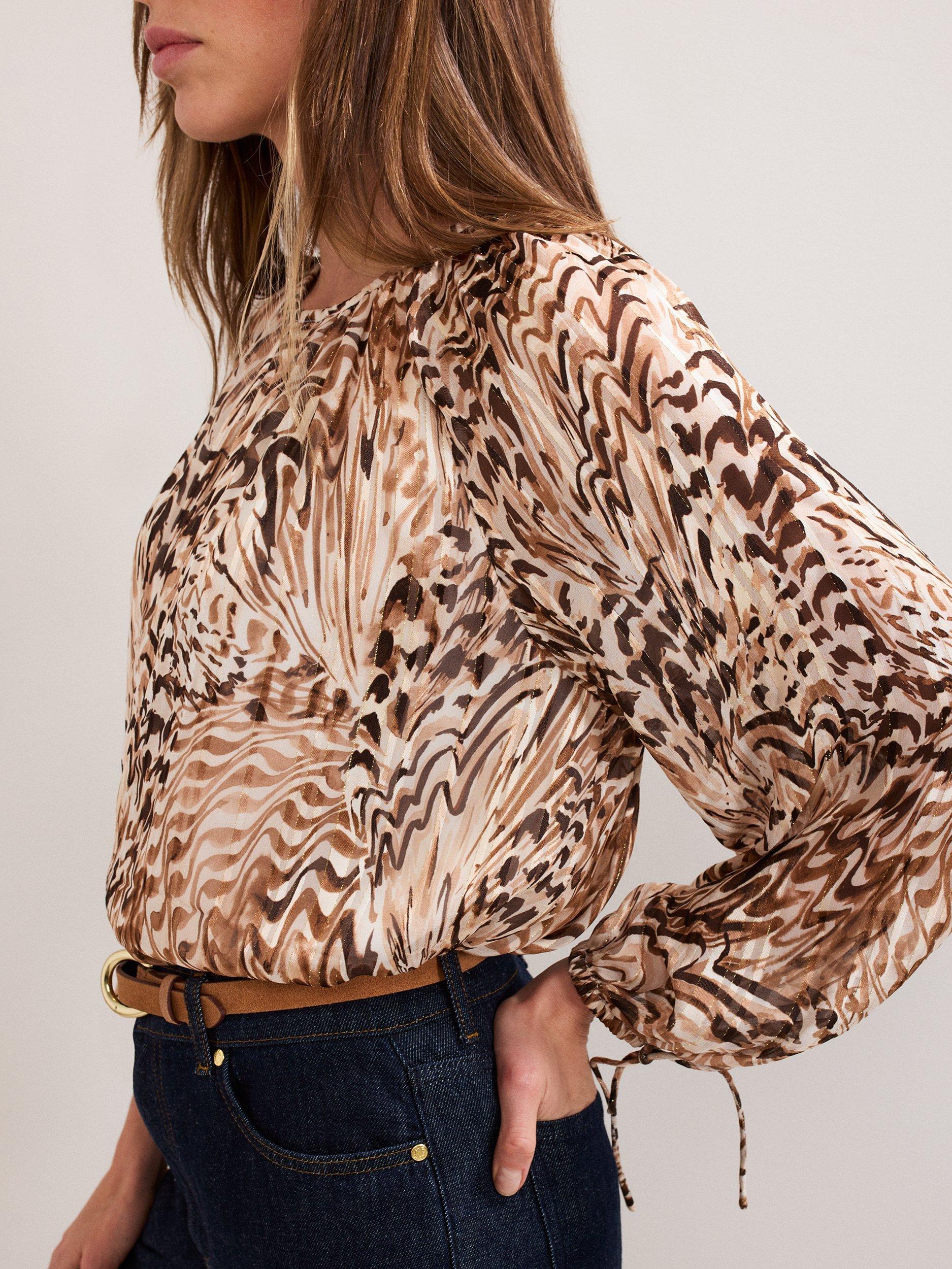 Product image 4 of 7, which shows Phase Eight Rafaella Abstract Print Blouse, Neutral, 8