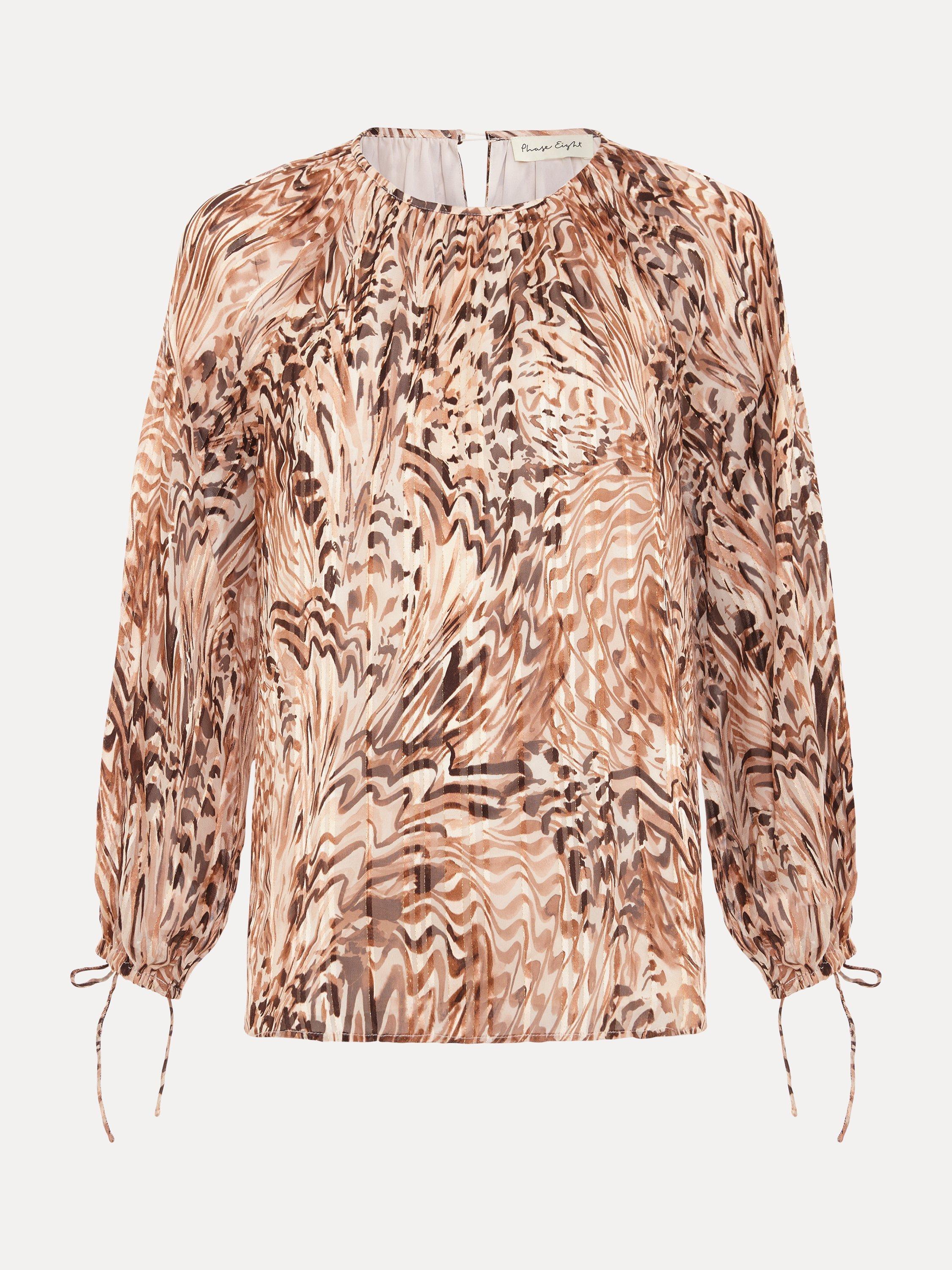 Product image 5 of 7, which shows Phase Eight Rafaella Abstract Print Blouse, Neutral, 8