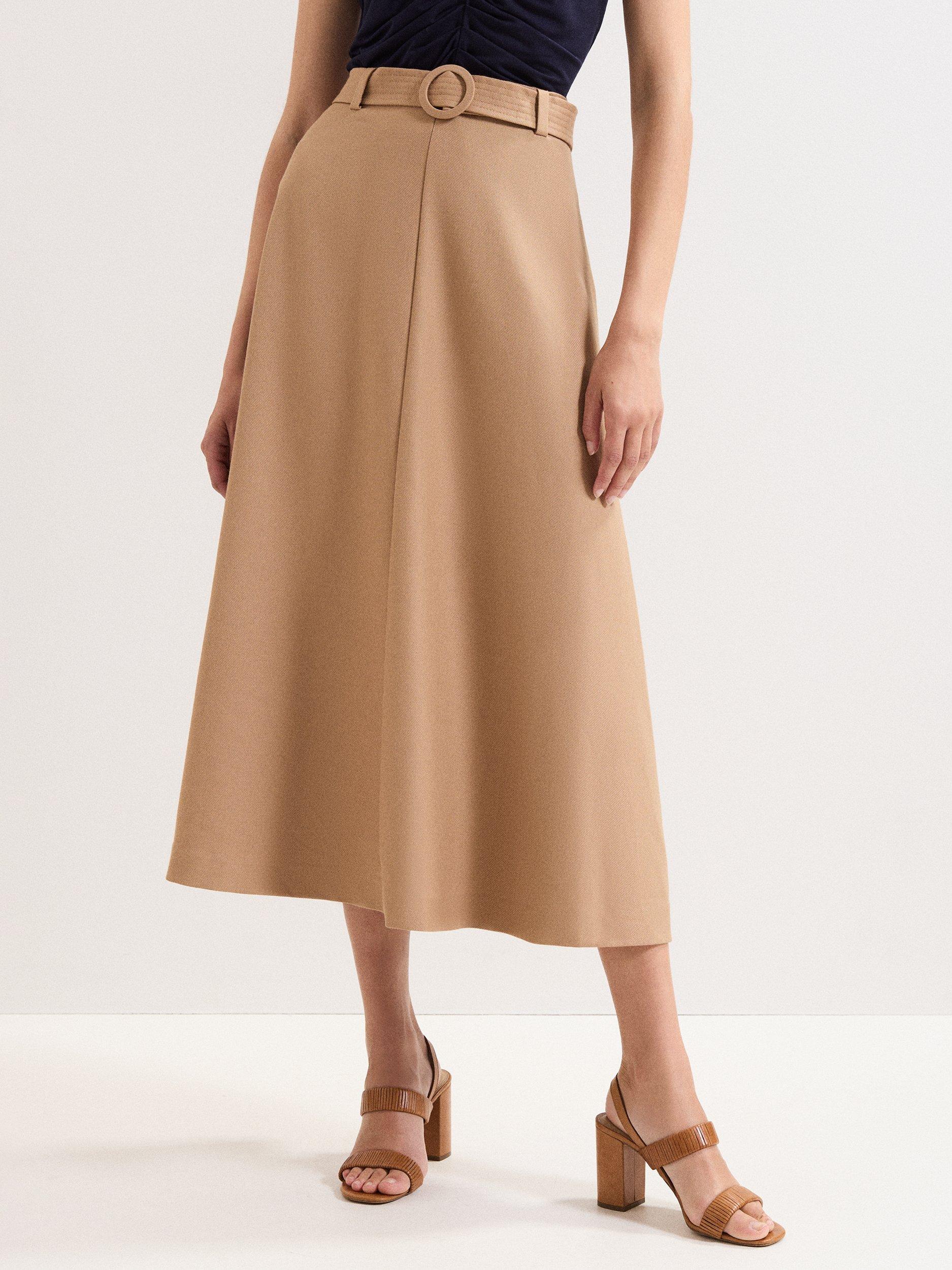 Product image 1 of 7, which shows Phase Eight Rochelle Belted Skirt, Camel, 8