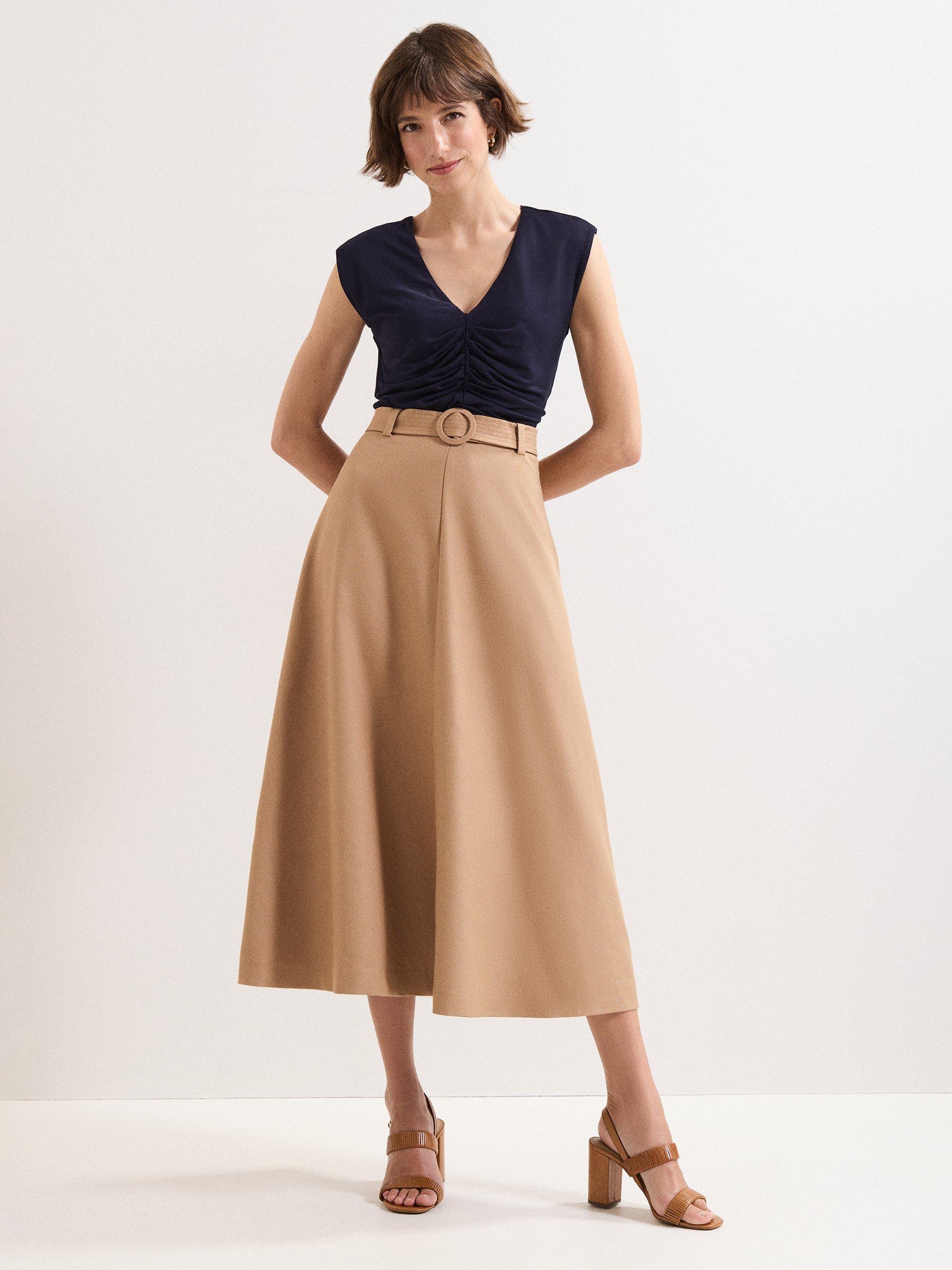 Product image 3 of 7, which shows Phase Eight Rochelle Belted Skirt, Camel, 8