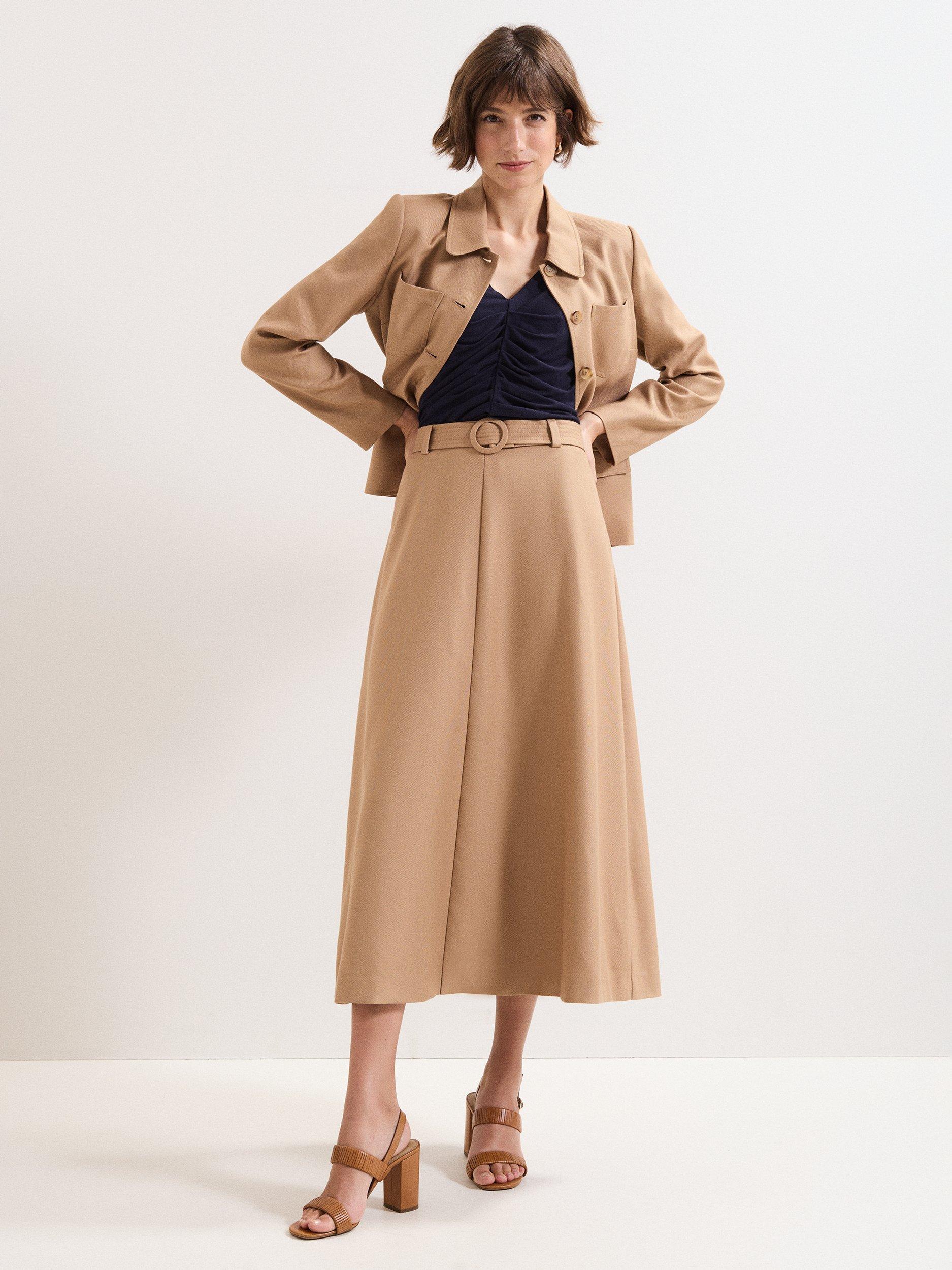 Product image 7 of 7, which shows Phase Eight Rochelle Belted Skirt, Camel, 8