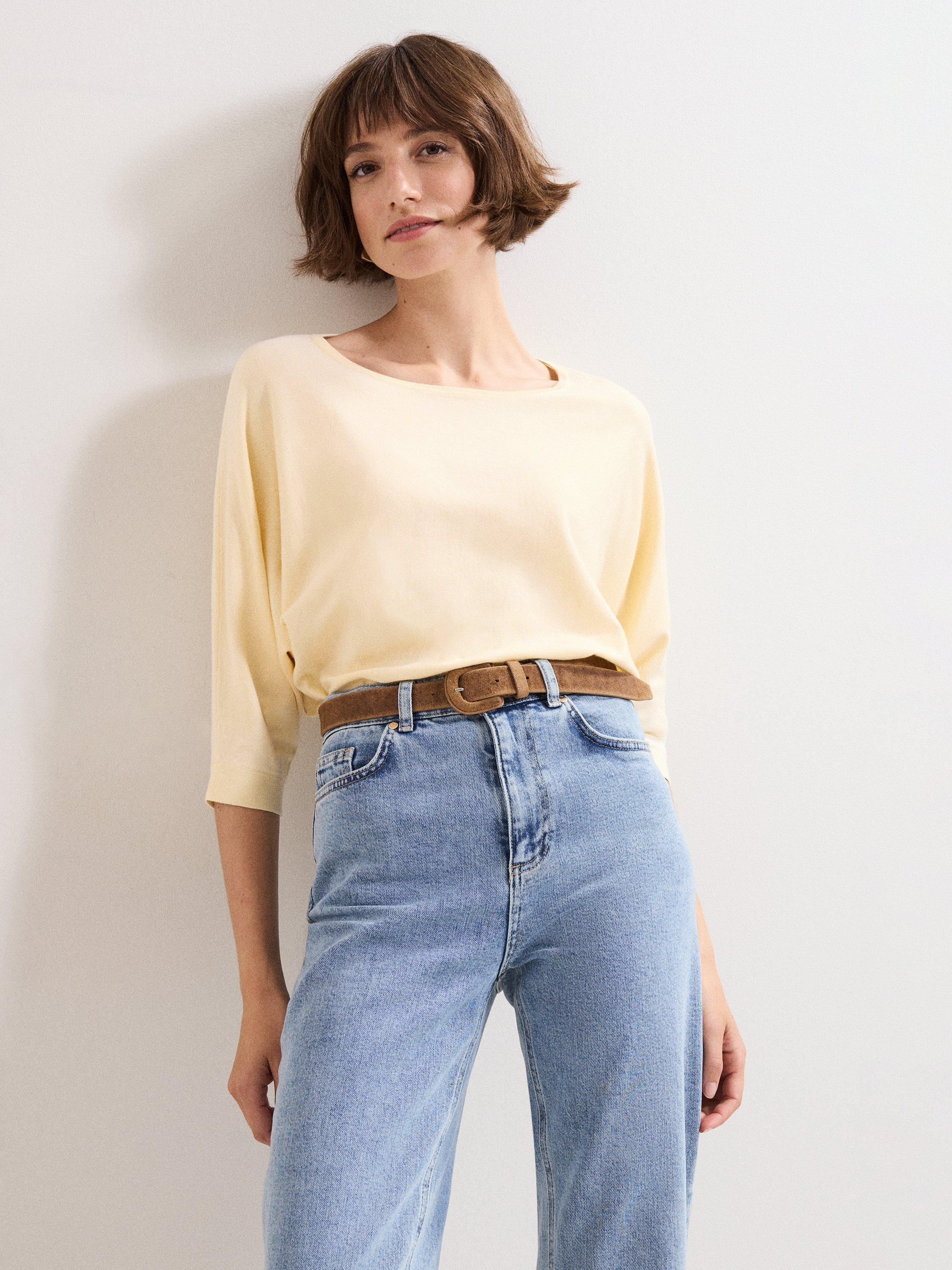 Product image 1 of 8, which shows Phase Eight Cristine Knit Batwing Jumper containing LENZING™ ECOVERO™ Viscose, Pale Yellow, S