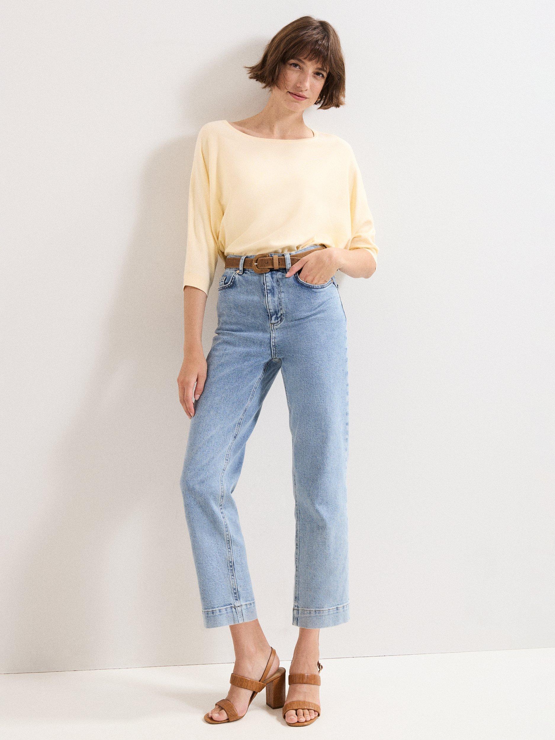 Product image 3 of 8, which shows Phase Eight Cristine Knit Batwing Jumper containing LENZING™ ECOVERO™ Viscose, Pale Yellow, S