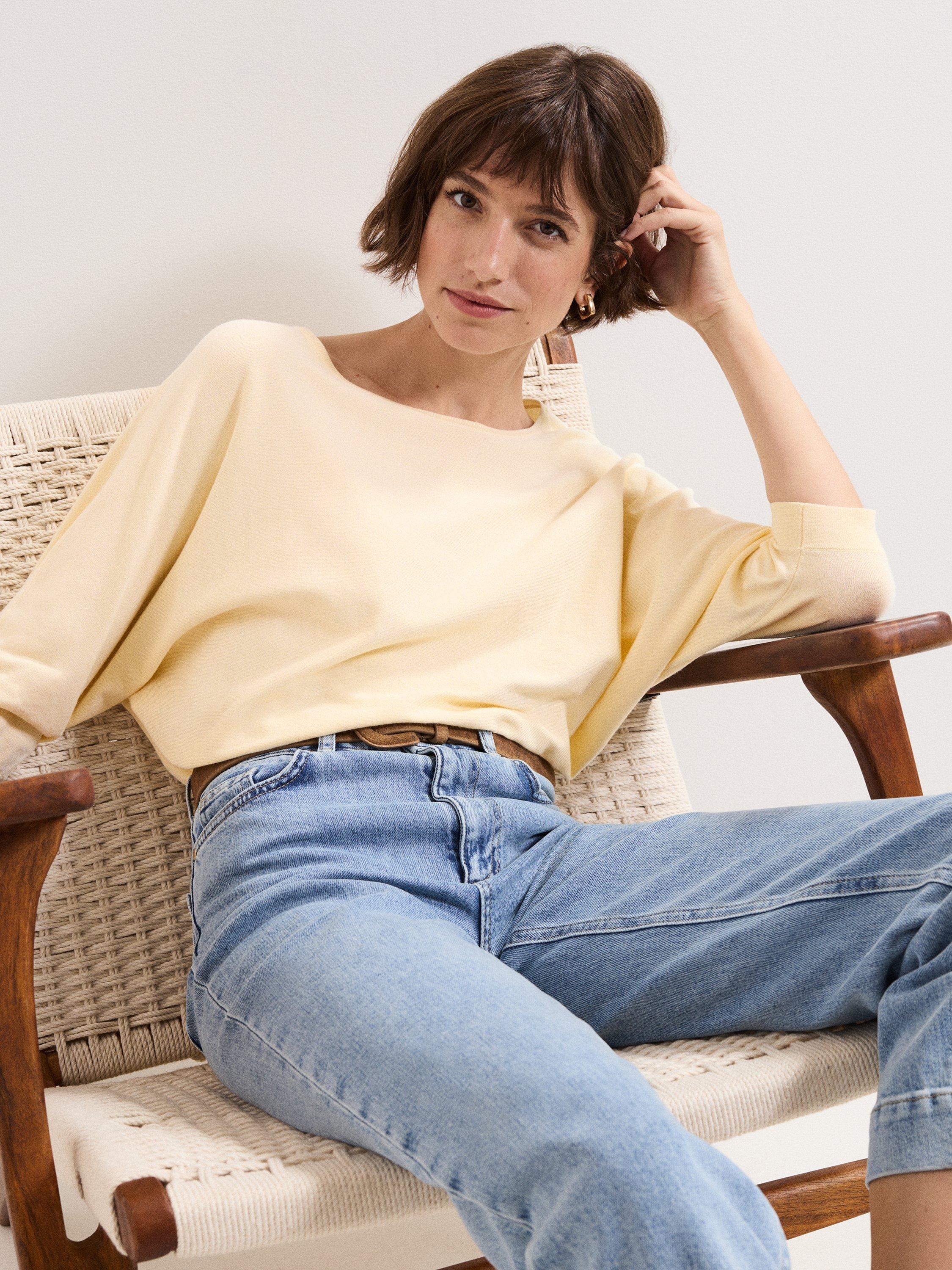 Product image 4 of 8, which shows Phase Eight Cristine Knit Batwing Jumper containing LENZING™ ECOVERO™ Viscose, Pale Yellow, S