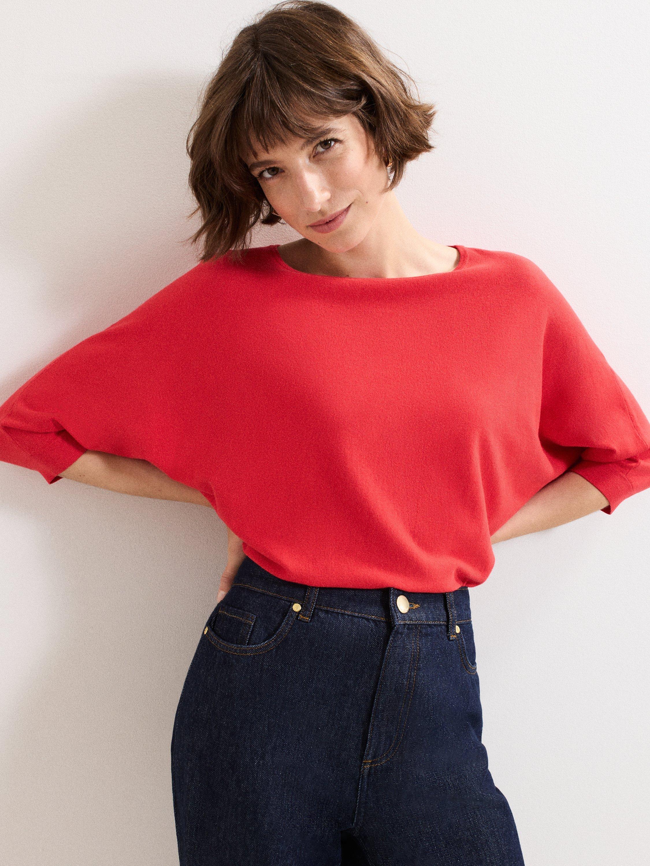 Product image 1 of 8, which shows Phase Eight Cristine Knit Batwing Jumper containing LENZING™ ECOVERO™ Viscose, Red, XS