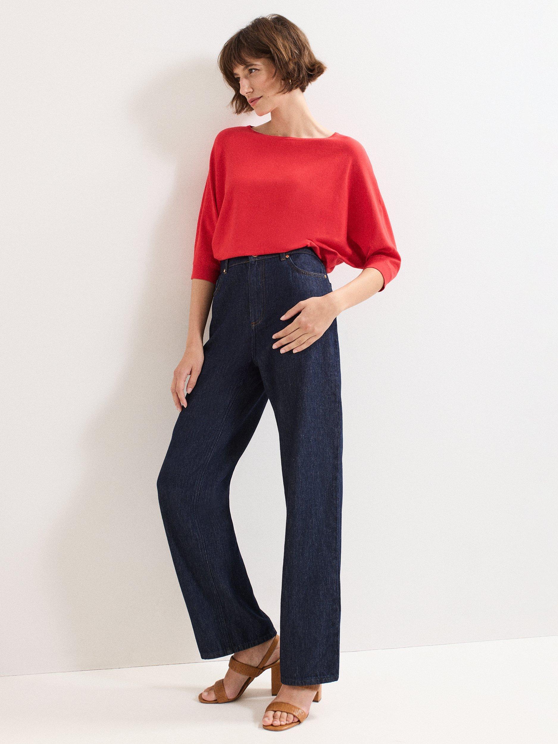 Product image 3 of 8, which shows Phase Eight Cristine Knit Batwing Jumper containing LENZING™ ECOVERO™ Viscose, Red, XS