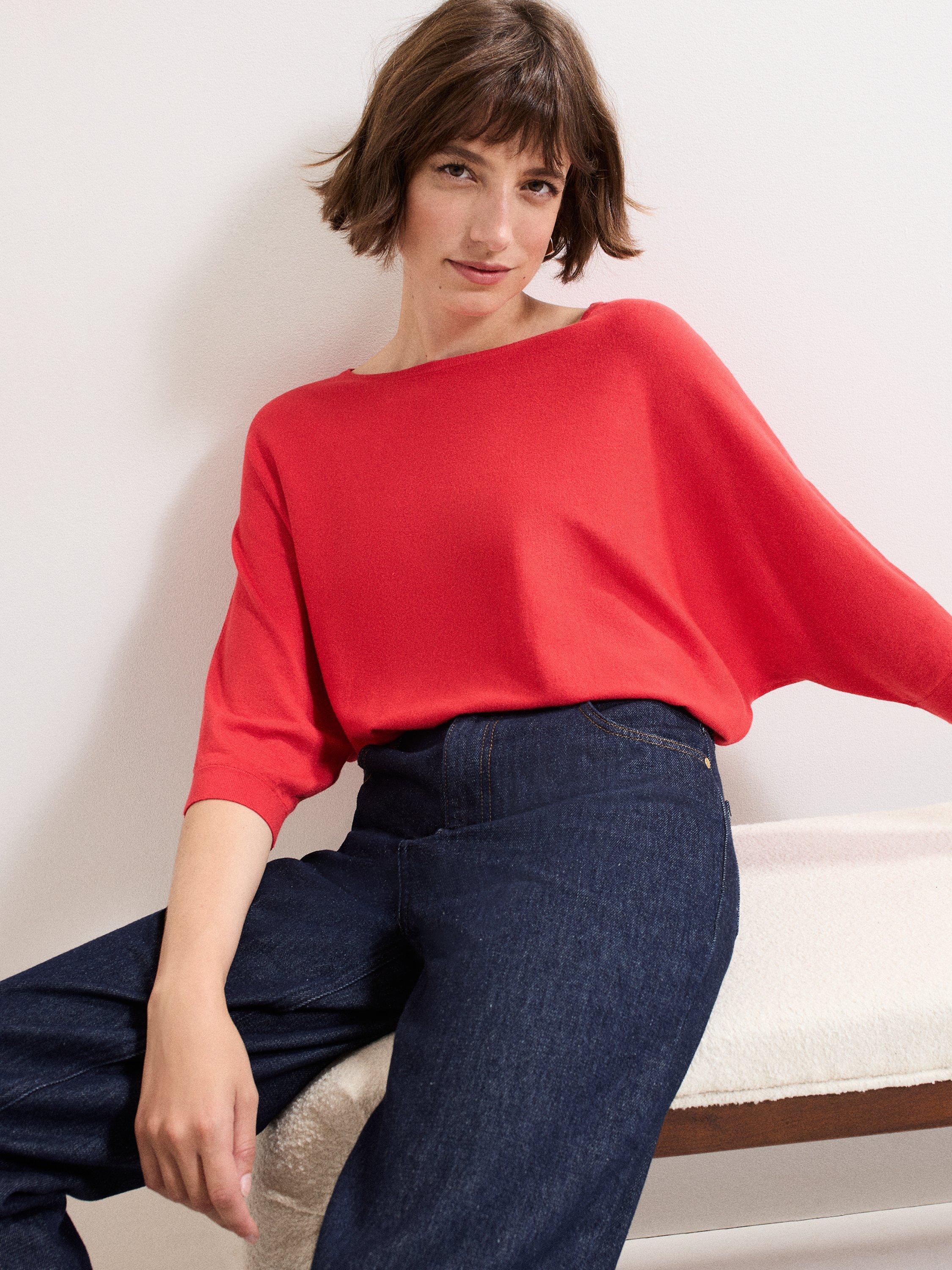 Product image 4 of 8, which shows Phase Eight Cristine Knit Batwing Jumper containing LENZING™ ECOVERO™ Viscose, Red, XS