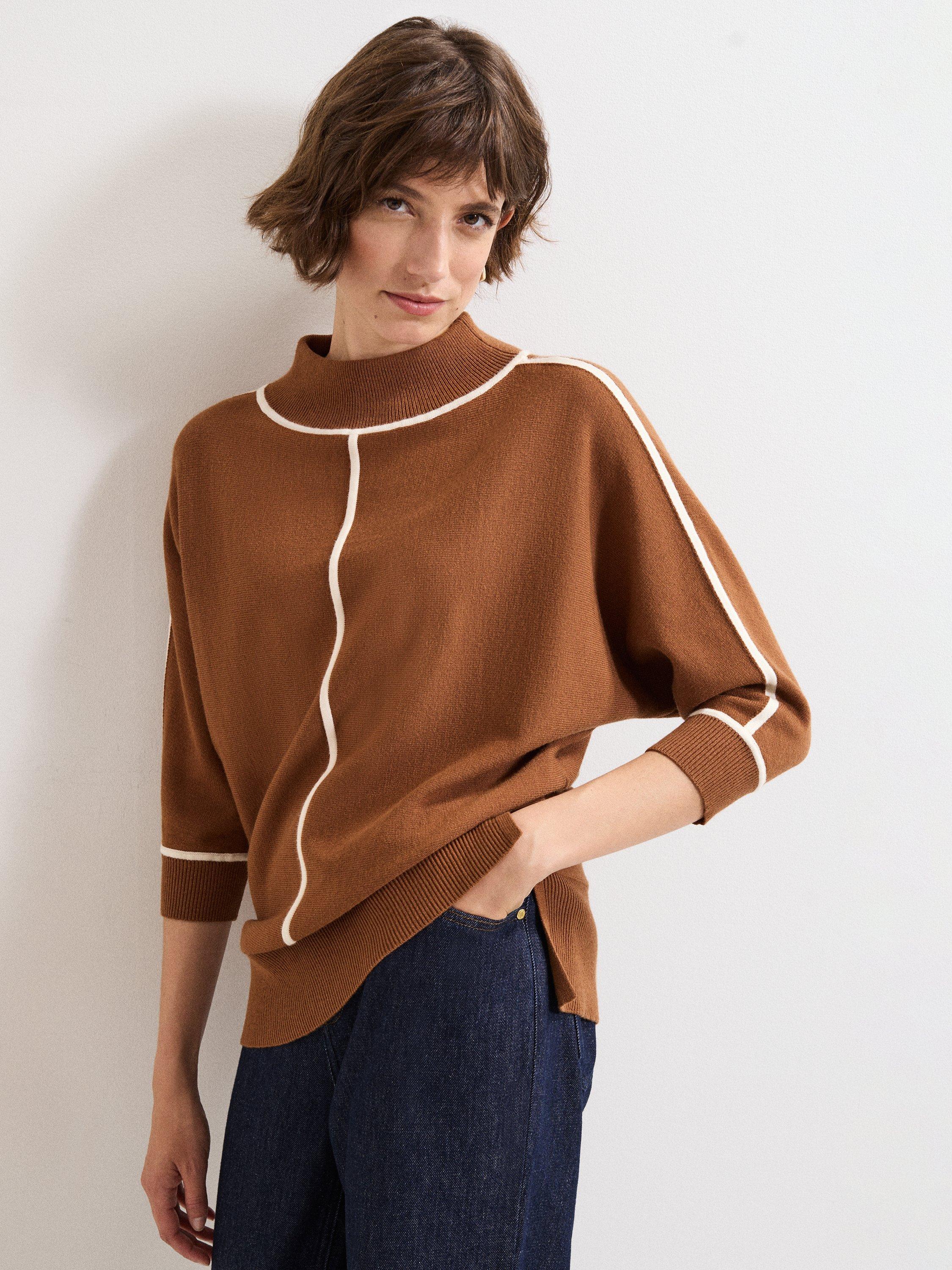 Product image 1 of 7, which shows Phase Eight Hallie Tipped Jumper, Brown, XS
