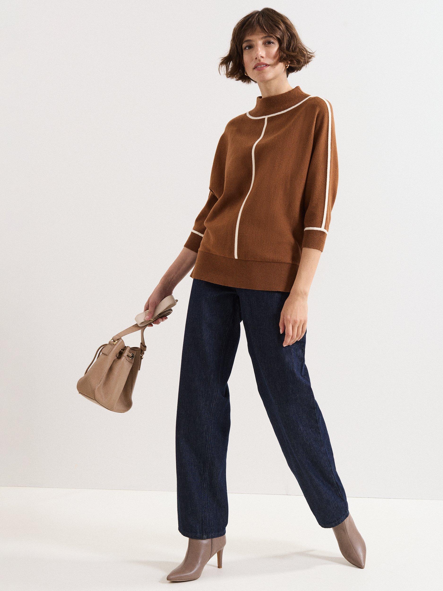 Product image 3 of 7, which shows Phase Eight Hallie Tipped Jumper, Brown, XS