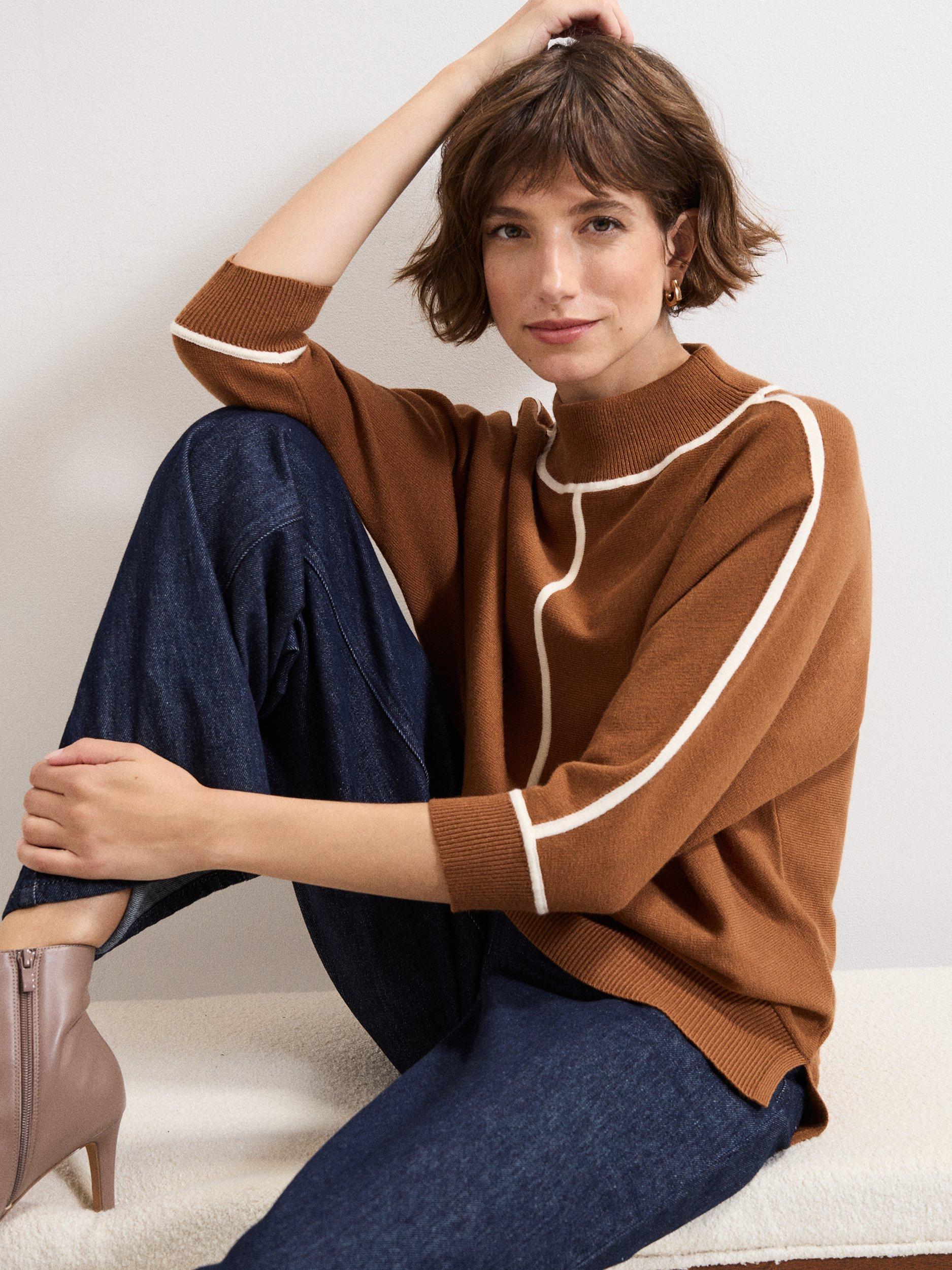 Product image 4 of 7, which shows Phase Eight Hallie Tipped Jumper, Brown, XS