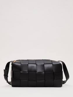 Phase Eight Woven Leather Crossbody Bag, Black, Black