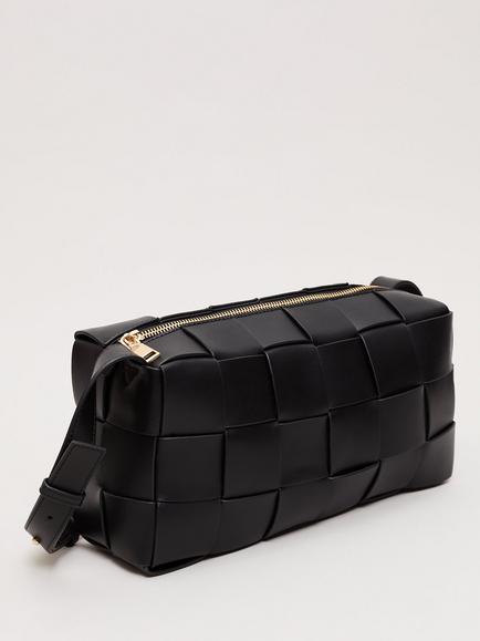Phase Eight Woven Leather Crossbody Bag, Black - view 2, Black