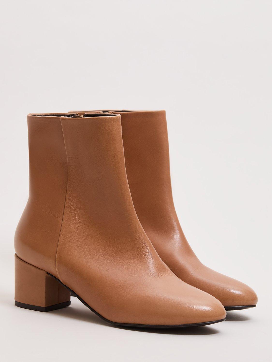 Product image 2 of 5, which shows Phase Eight Block Heel Leather Ankle Boots, Brown, 3