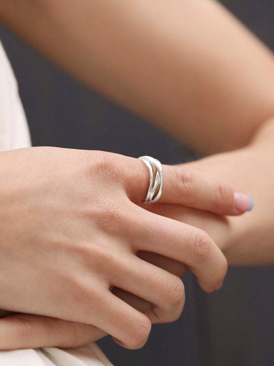 Product image 2 of 12, which shows Monica Vinader Nura Cross Over Ring, Silver, Q