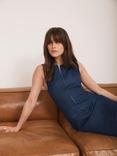 Mint Velvet Sleeveless Straight Crew Neck Cotton Denim Midi Dress