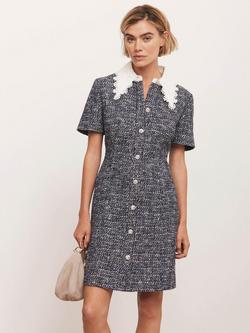 Mint Velvet Floral Sequin Textured Mini Boucle Dress, Blue Navy