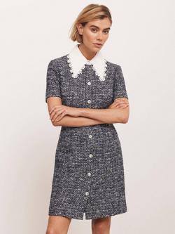 Mint Velvet Floral Sequin Textured Mini Boucle Dress - view 2, Blue Navy