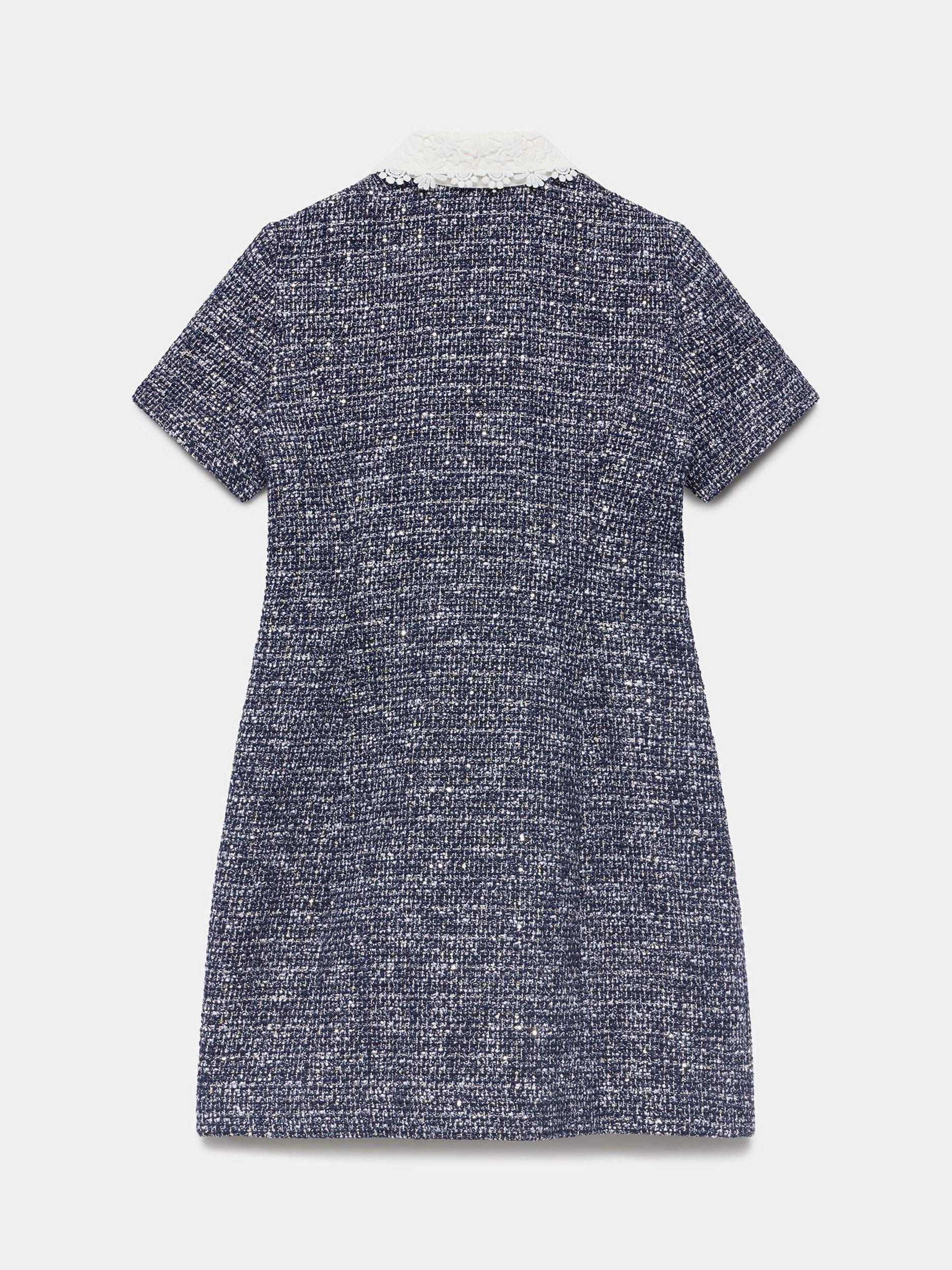 Product image 8 of 8, which shows Mint Velvet Floral Sequin Textured Mini Boucle Dress, Blue Navy, 14