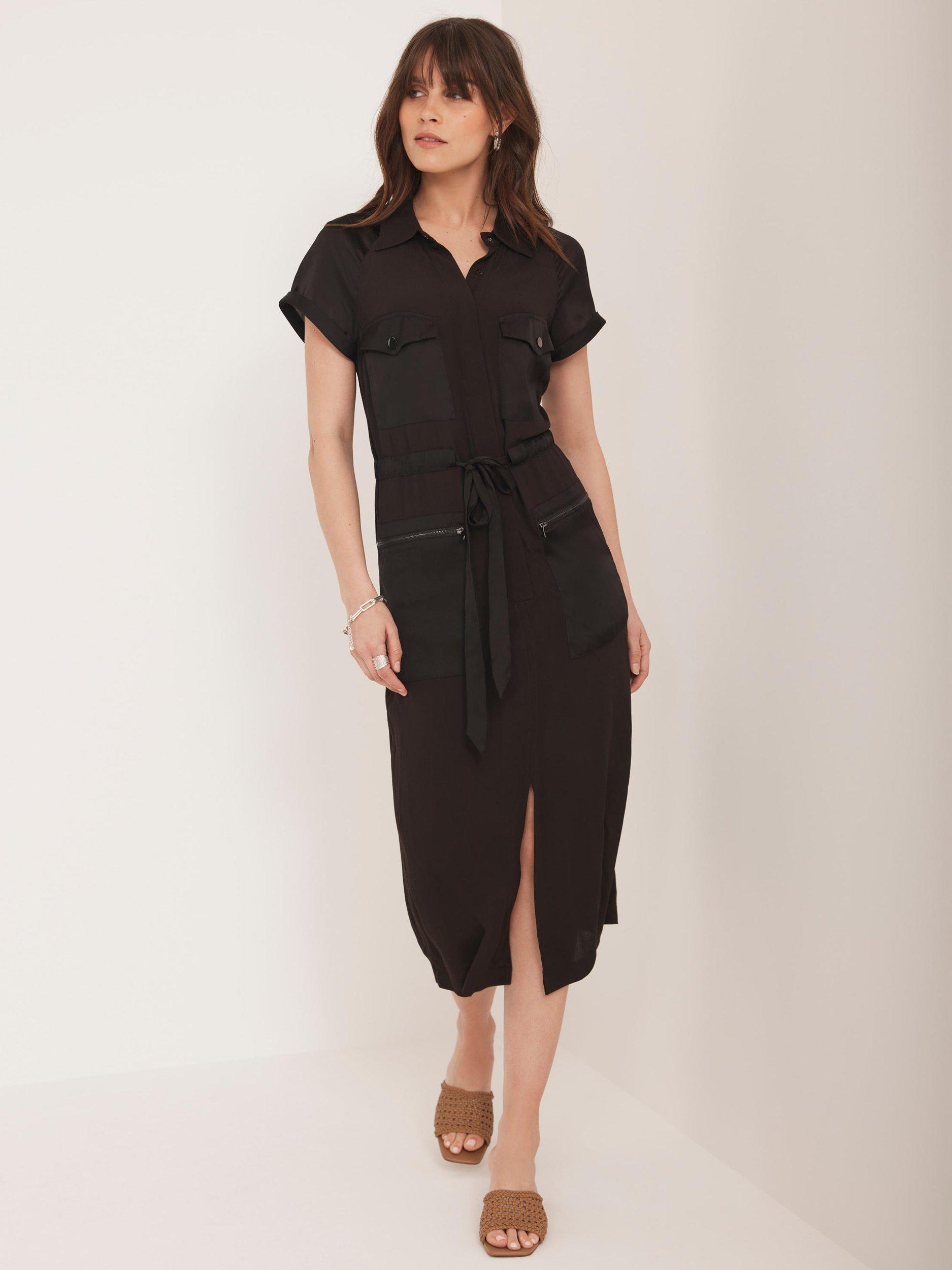 Product image 1 of 8, which shows Mint Velvet Short Sleeve Utility Midi Dress, Brown, 6