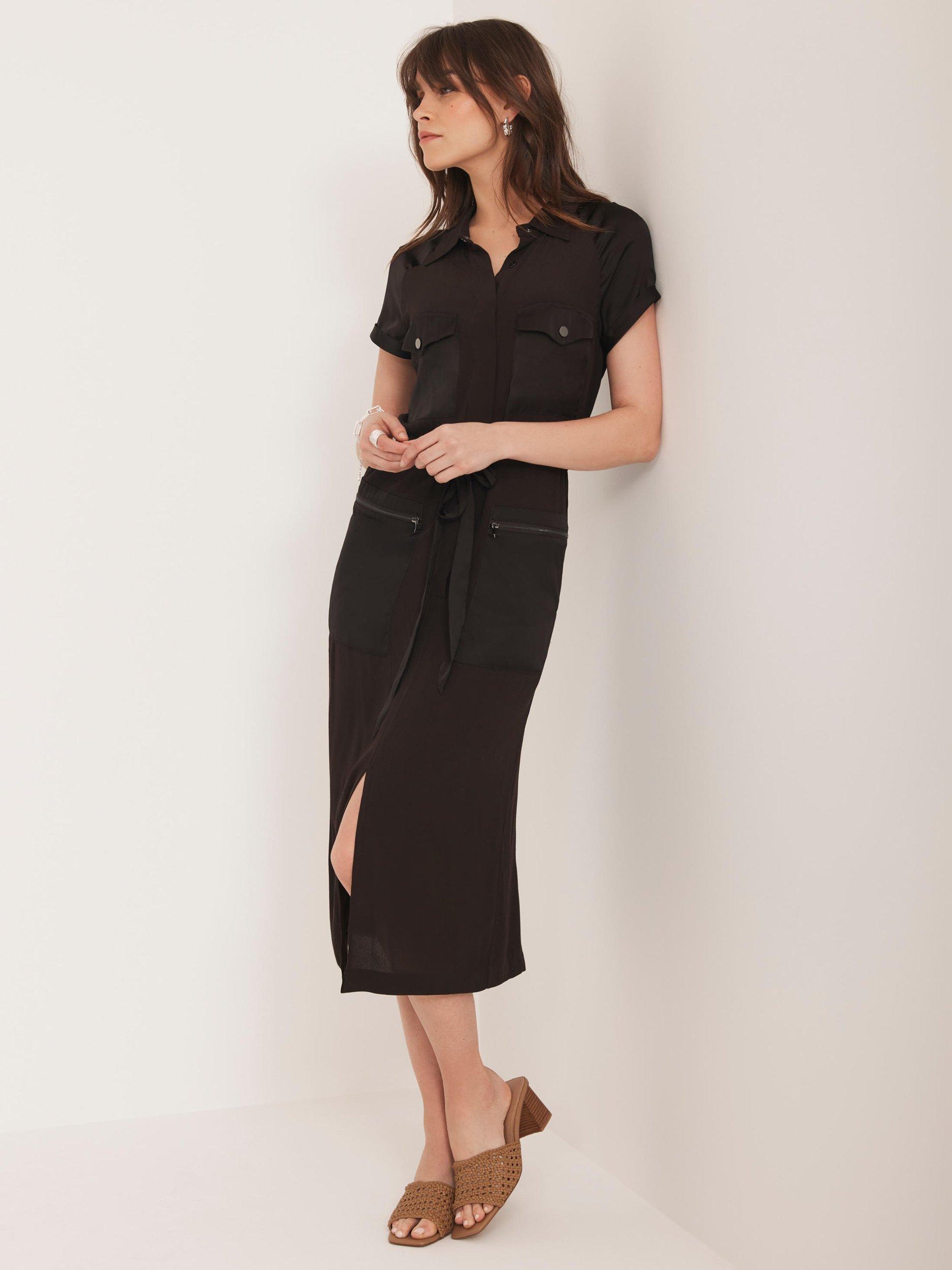 Product image 2 of 8, which shows Mint Velvet Short Sleeve Utility Midi Dress, Brown, 6